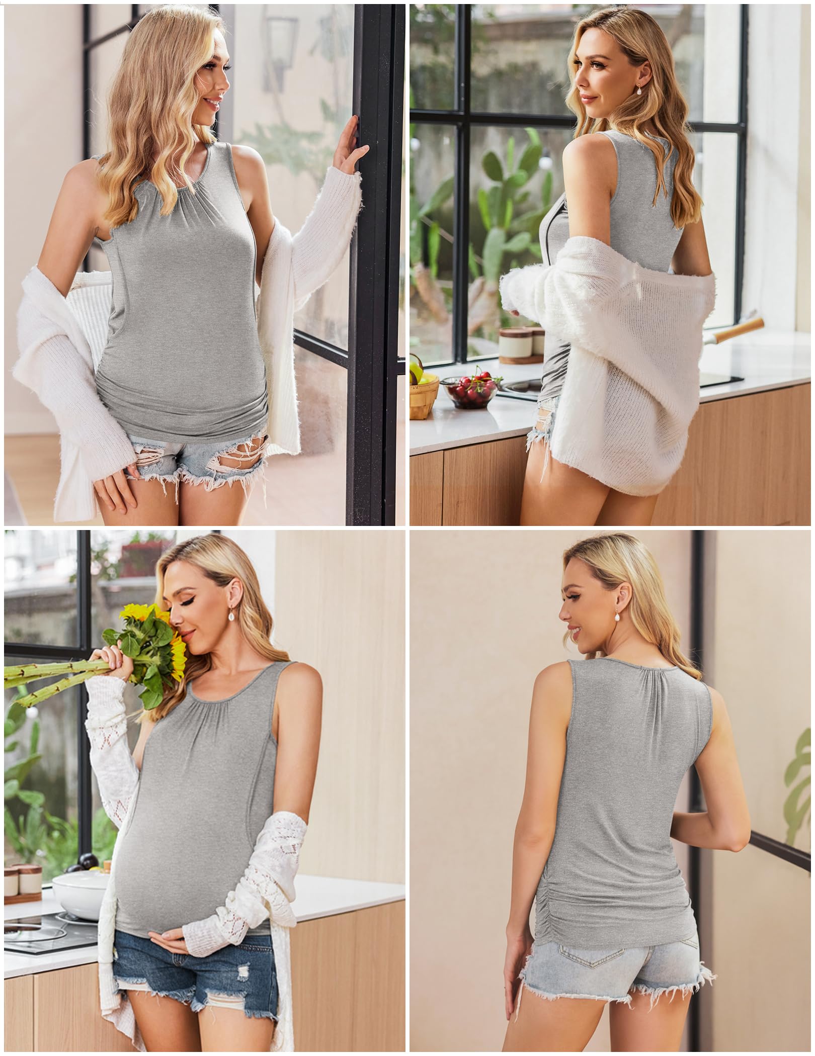 Ekouaer Women's Nursing Tank Tops 3 Pack - Soft Maternity Shirts for Breastfeeding, Double Layer Pregnancy Clothes S-XXL - Comfortable Nursing Wear for New Moms at Home or Outdoors