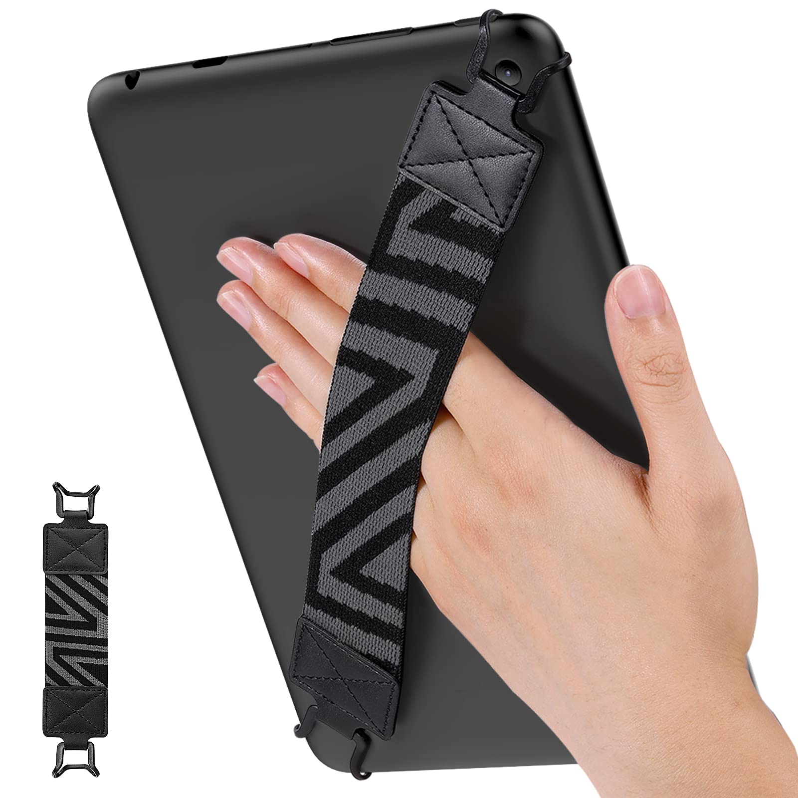 MoKo Security Hand-Strap for 9-11 Inch Tablets - Compatible with iPad Pro/Air, Kindle Fire HD, Samsung Galaxy Tabs | High-Elasticity Finger Grip Holder | Lightweight & Durable | Perfect for Reading, Gaming & Travel | Black