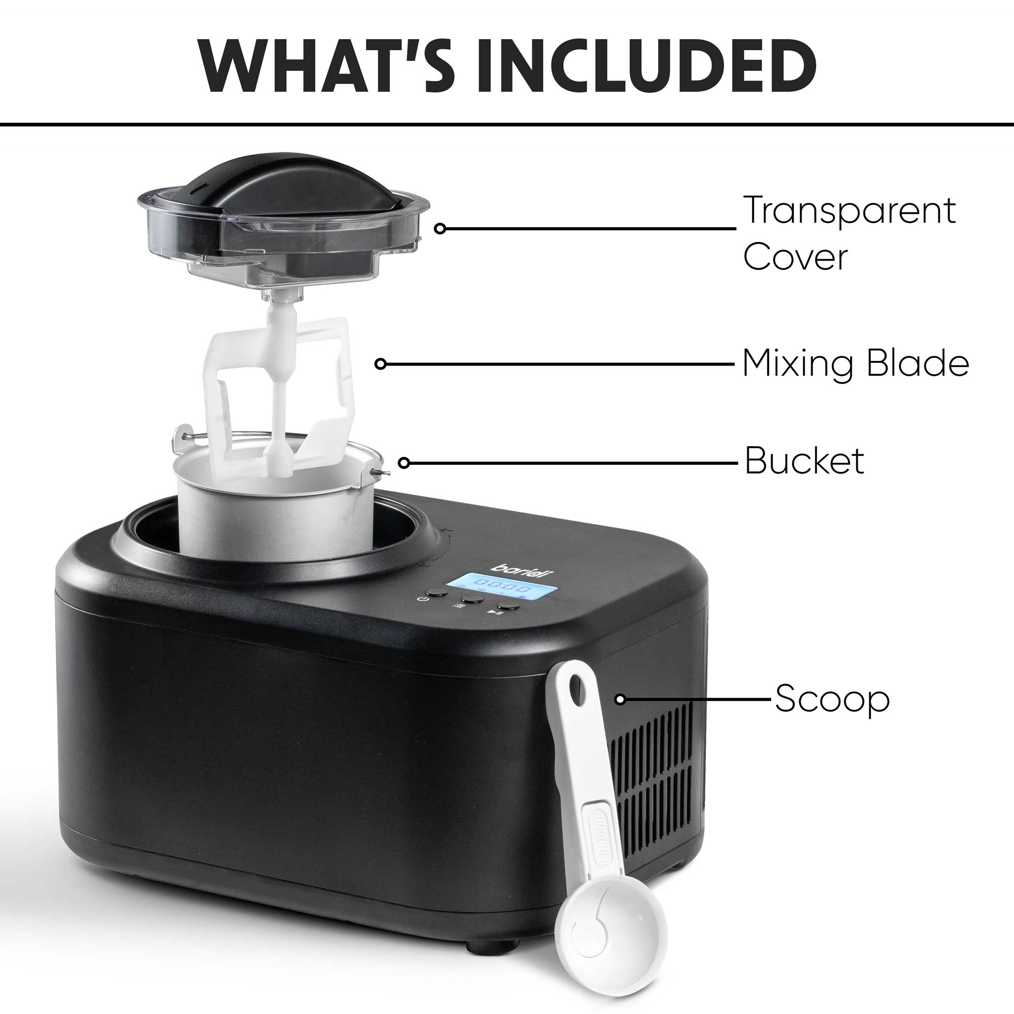 Baridi 1L Ice Cream Maker with Fast Freeze Compressor - Homemade Gelato, Sorbet & Frozen Yogurt Machine - Perfect for Parties, Desserts & Family Treats