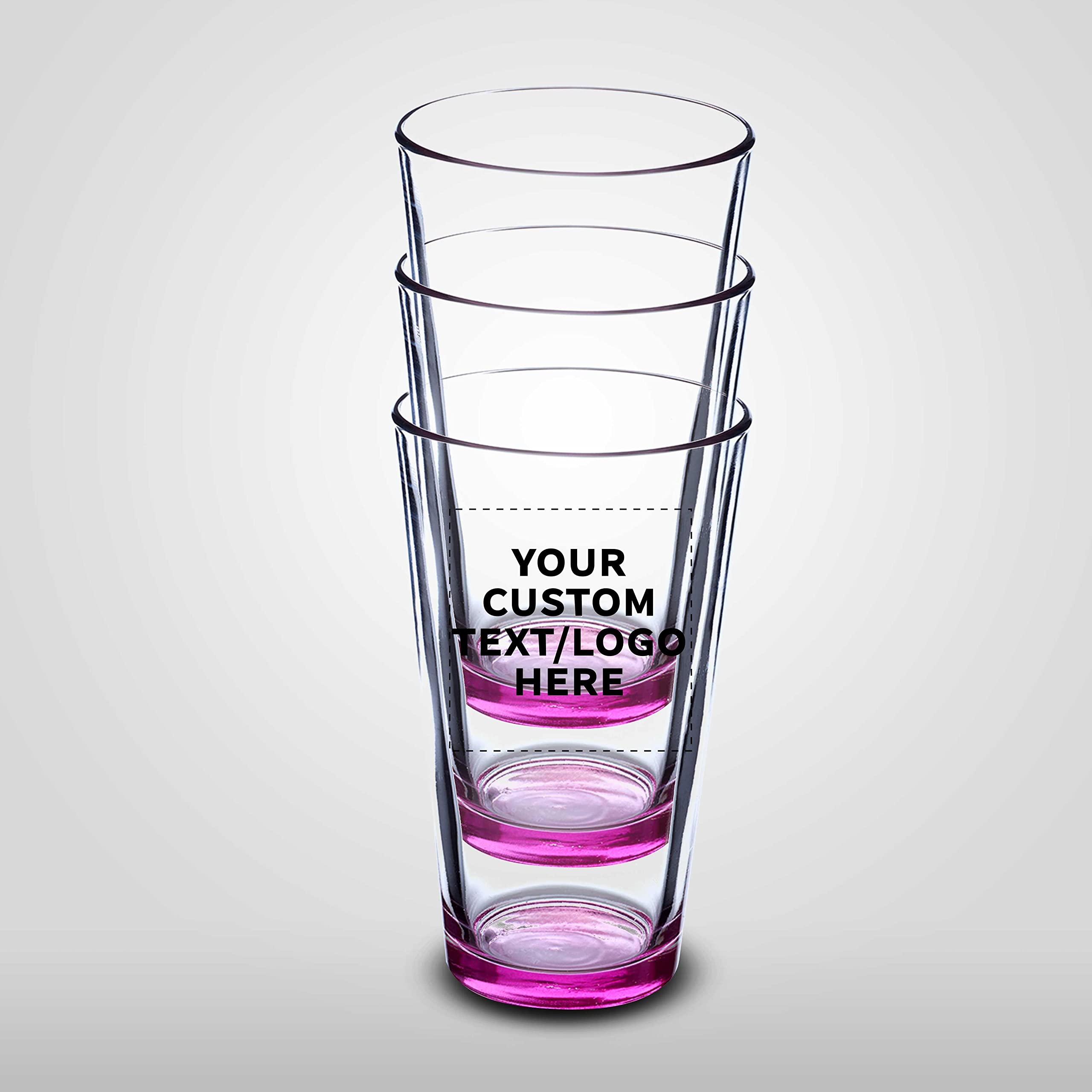 Custom 16 oz Beer Pint Glasses Set of 50 - Personalized Bulk Bar Glasses with Thick Base & Walls - Heavy Duty Stackable Glassware for Restaurants, Pubs & Home Bars - Perfect for Commercial Use, Parties & Gifts (Pink)
