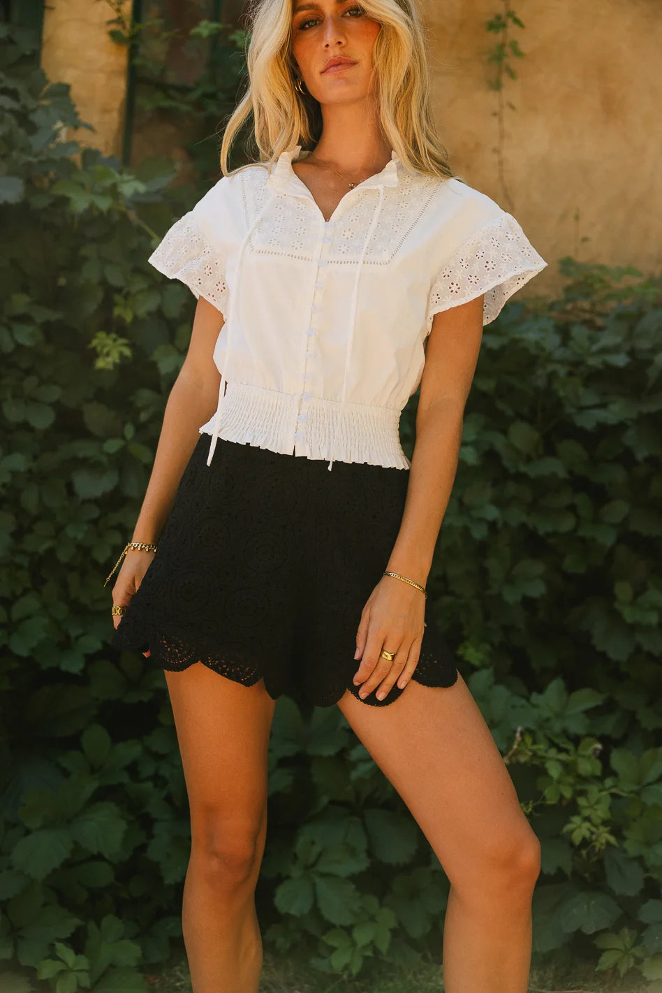 Morgan Eyelet Lace Blouse for Women - Elegant Feminine Top for Spring & Summer | Perfect for Office, Date Night & Special Occasions