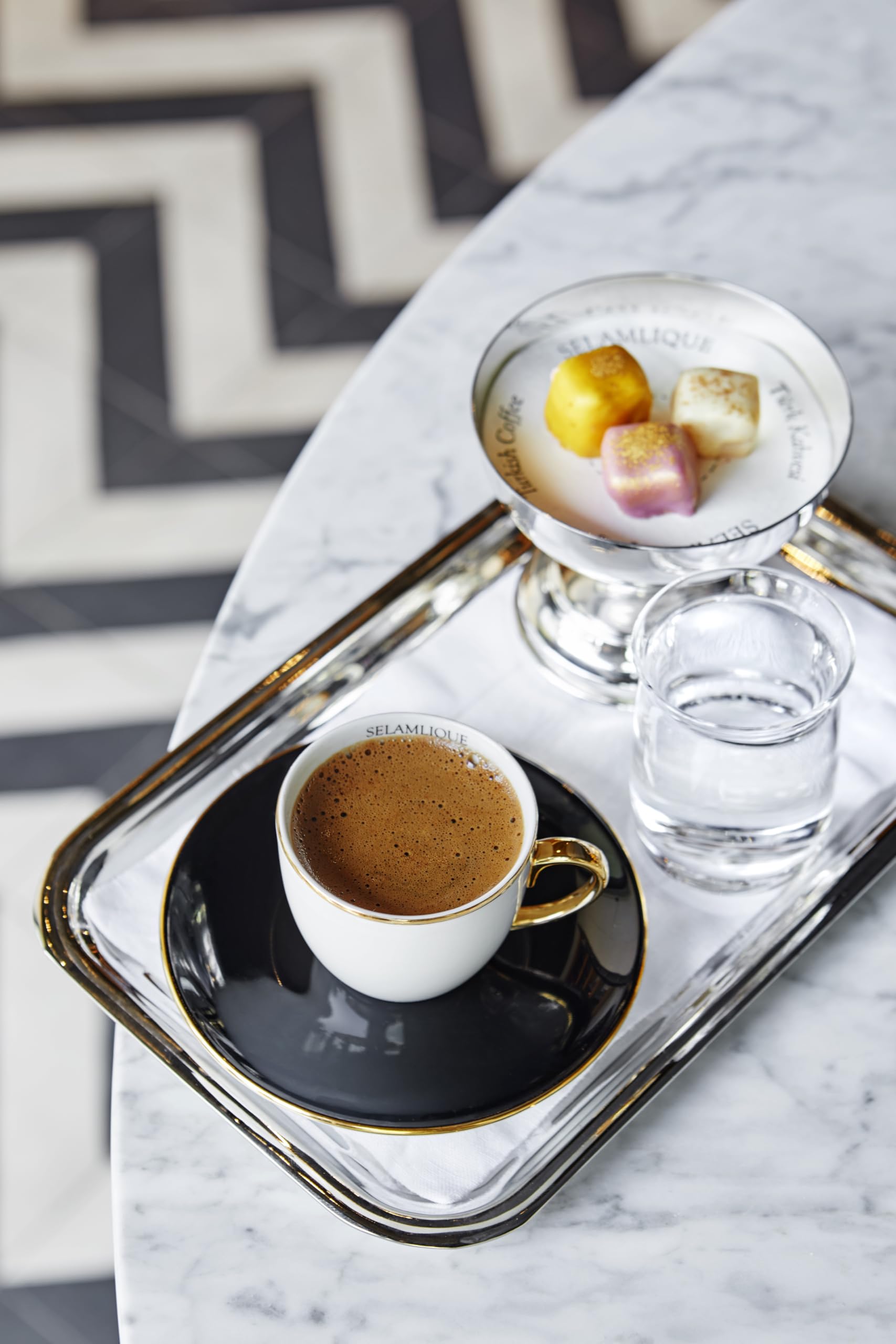 Premium Selamlique Turkish Coffee Istanbul Gift Set - 2.7 oz Espresso Cups with Saucers & Authentic Turkish Coffee in Elegant Black Box - Perfect for Home Brewing, Gifts & Traditional Coffee Ceremonies