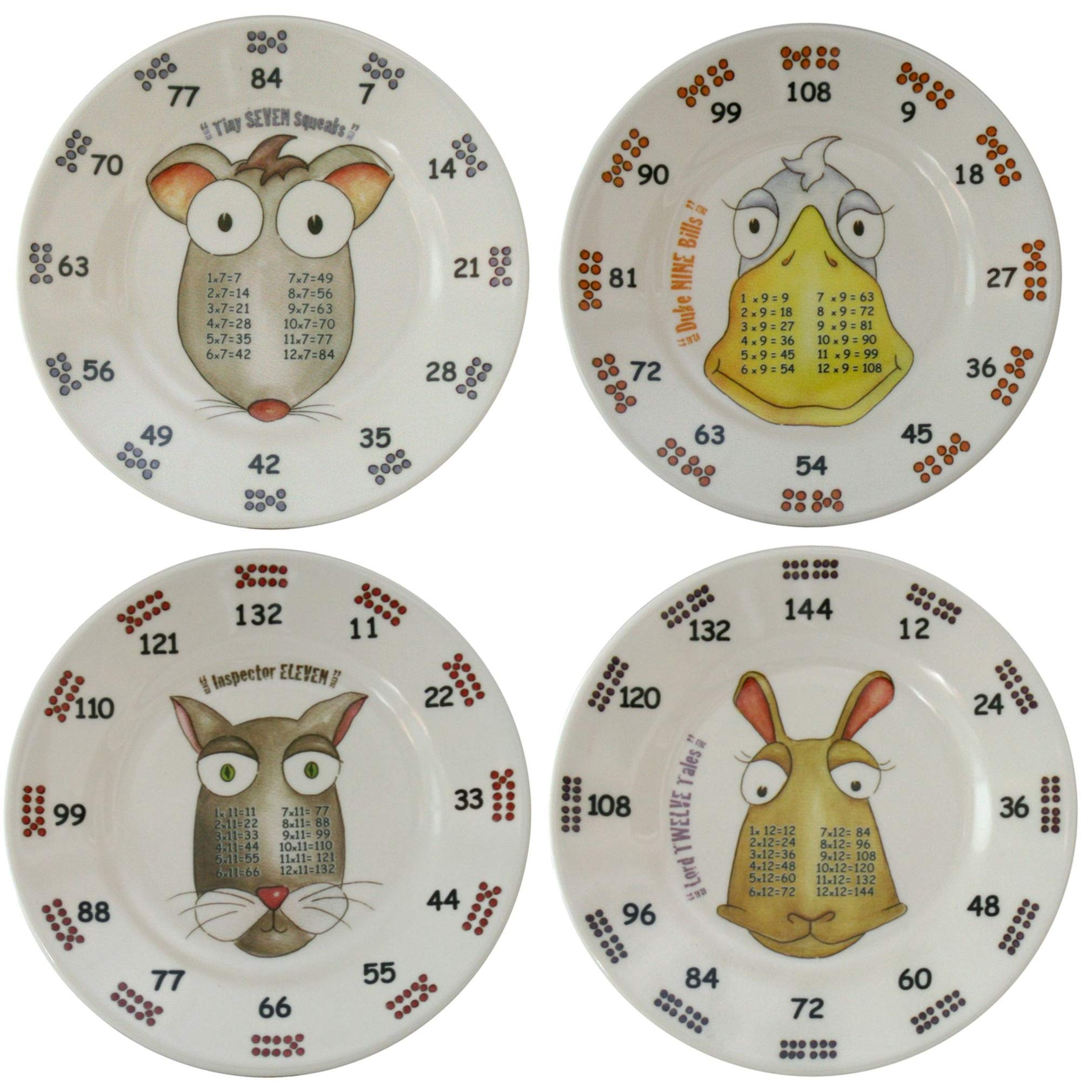 Times Table Dinnerware 4-Piece Melamine Plate Set - 6 Inch Durable Plates for Adults & Seniors - Perfect for Retirement Gifts, Nursing Homes & Assisted Living Dining