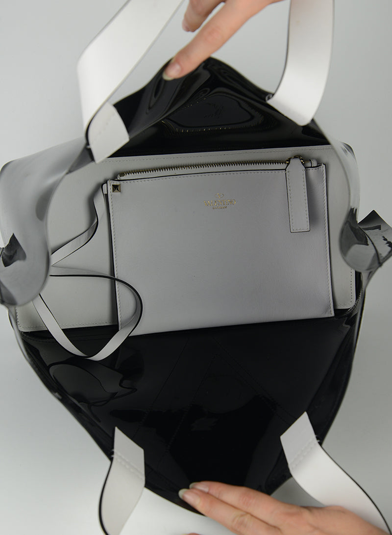 Valentino Black PVC Shopper Bag - Stylish & Durable Tote for Women | Perfect for Work, Travel & Everyday Use