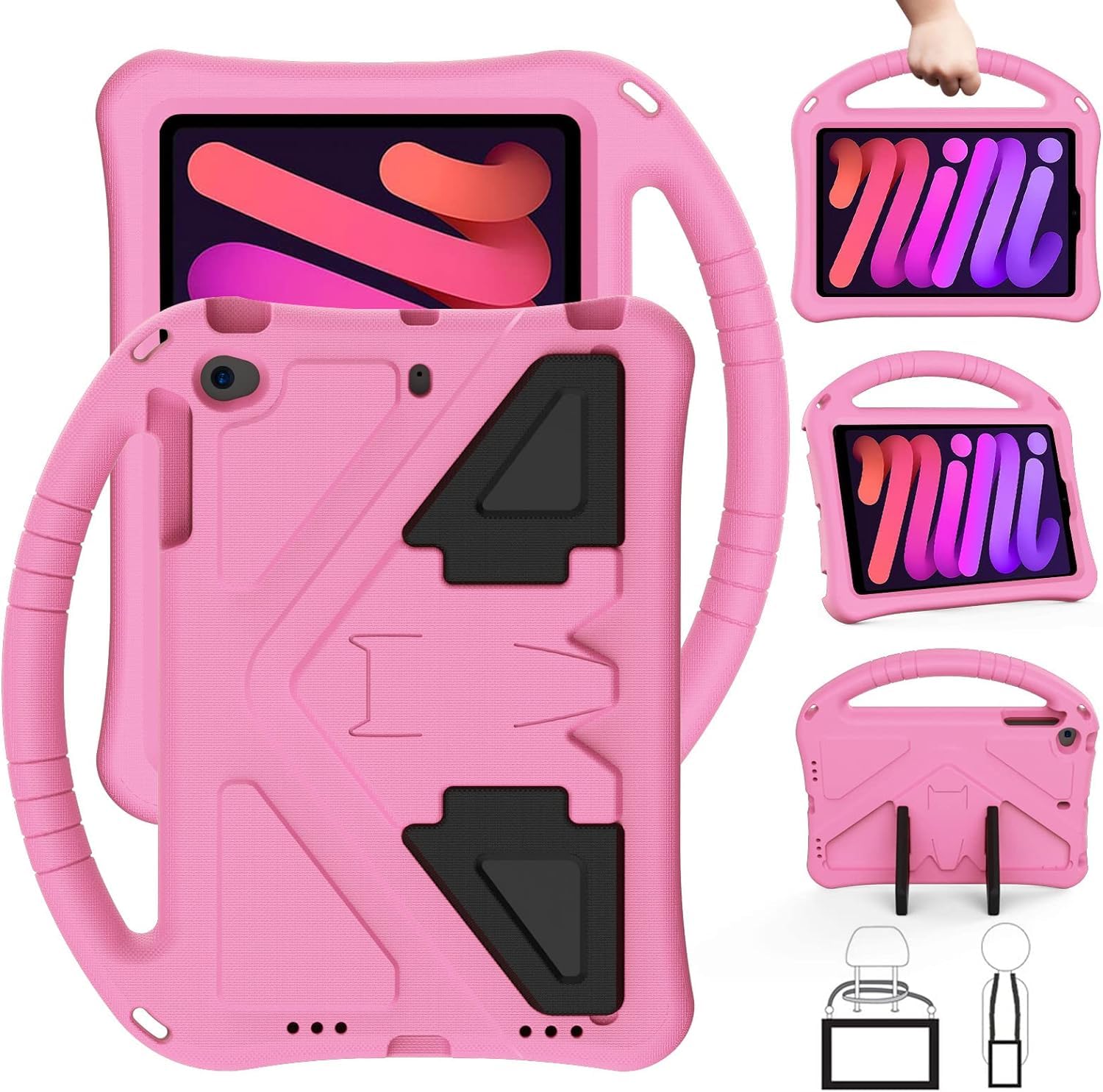JGY Shockproof Kids Case for iPad 10.2-inch (7th/8th/9th Gen) - Durable EVA Handle Stand with Pencil Holder | Protective Rugged Tablet Cover for Boys & Girls | Perfect for School, Travel & Home Use (Pink)