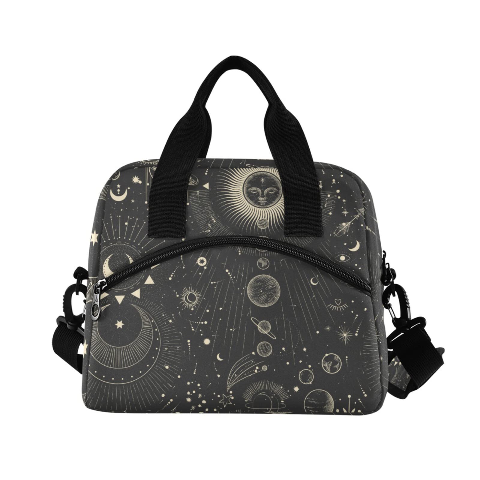 Moon and Stars Gothic Insulated Lunch Bag - Reusable Leakproof Cooler Tote for Women & Men - Adjustable Shoulder Strap Lunch Box for Work, School, Picnic, Camping - Perfect for Office Lunches, Outdoor Adventures and Daily Commutes