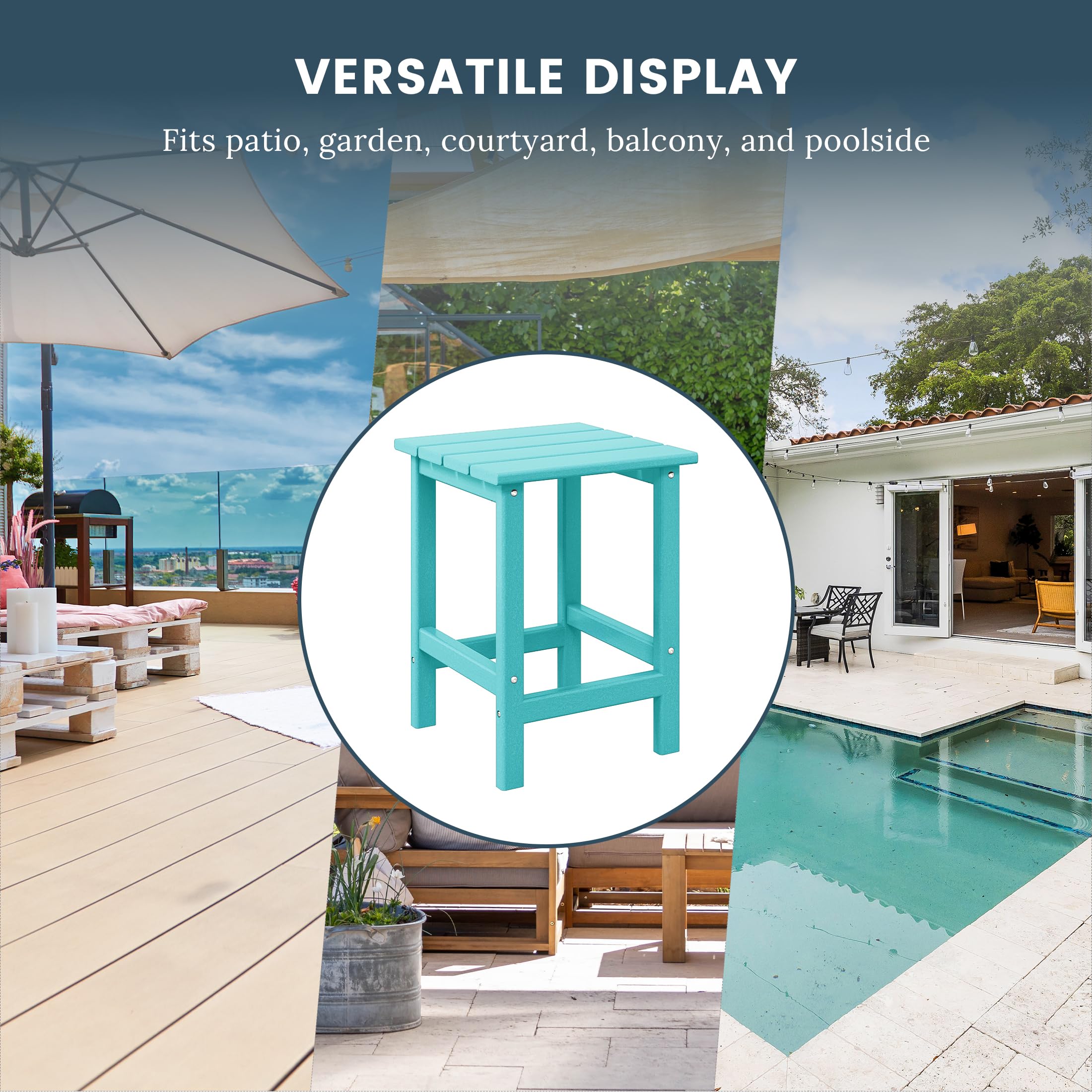 Premium HDPE Outdoor Adirondack Side Table - Weather & UV Resistant Square End Table for Patio, Backyard, Balcony, Porch, Garden, Deck - Turquoise - Perfect for Outdoor Relaxation & Entertaining