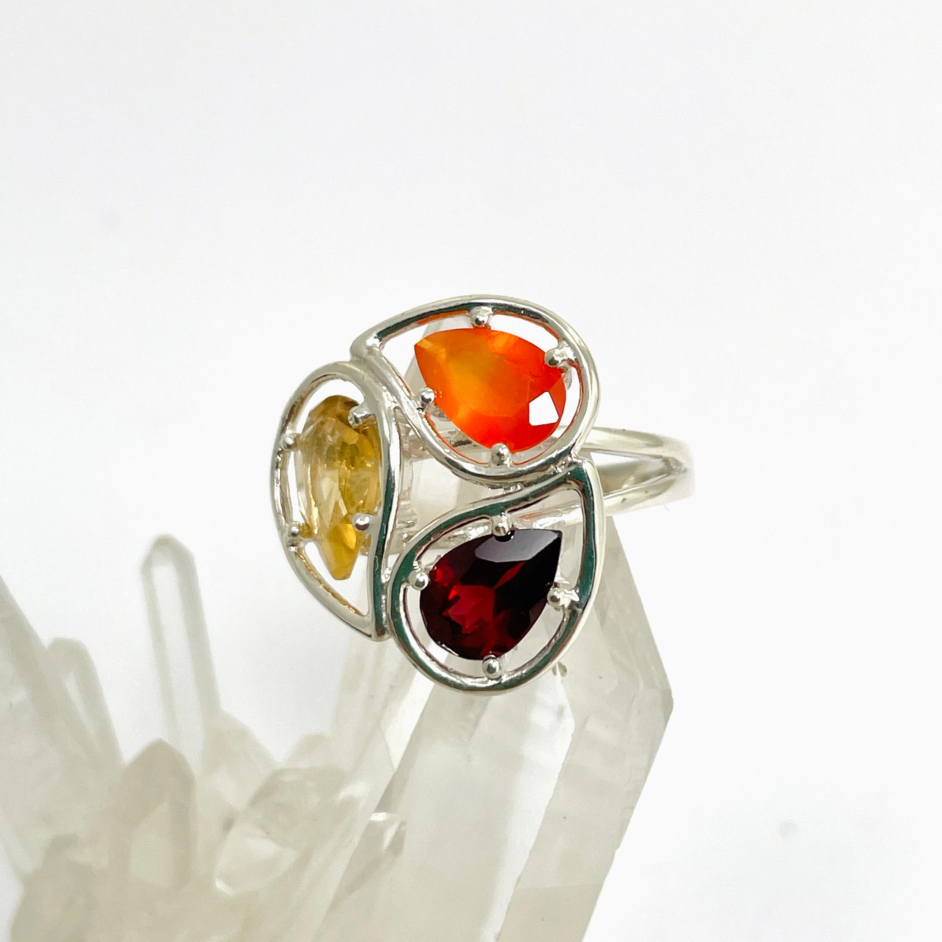 Natural Carnelian Garnet Citrine Faceted Multi-Stone Ring PRGJ887 for Women - Elegant Boho Jewelry for Parties, Weddings & Everyday Wear