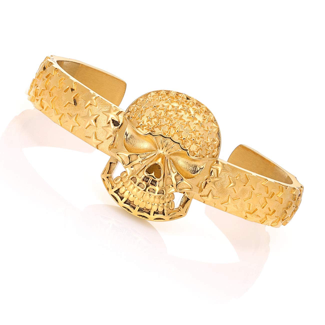ROWIN&CO Men's Skull Bangle Bracelet - Heavy Duty 316L Stainless Steel in Gold, Silver & Rainbow Colors - Gothic Punk Hip Hop Jewelry for Men & Boys - Perfect for Biker, Rocker & Street Style Fashion Accessories
