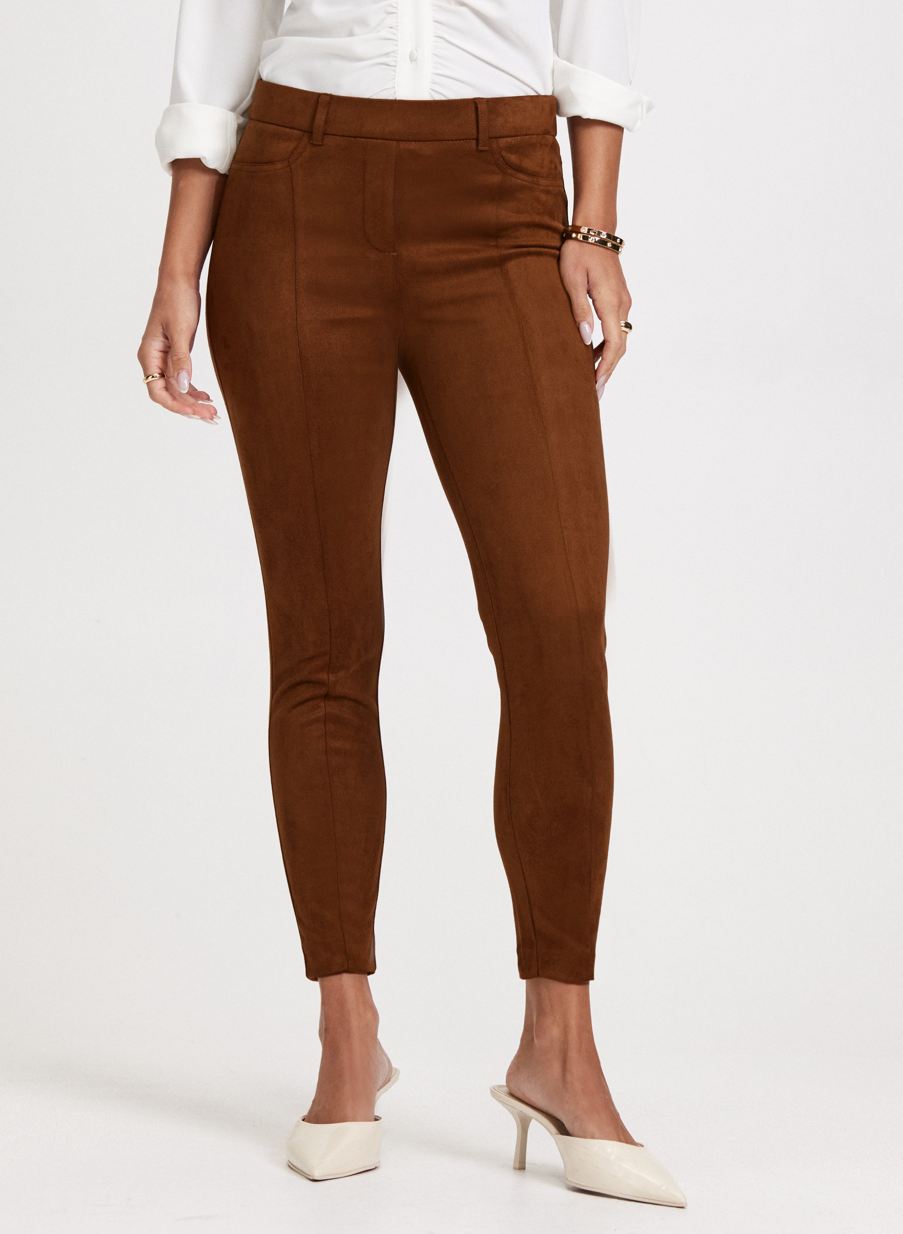 Chloe Faux Suede Leggings for Women - Stretchy High Waist Yoga Pants for Workout, Lounge & Everyday Wear
