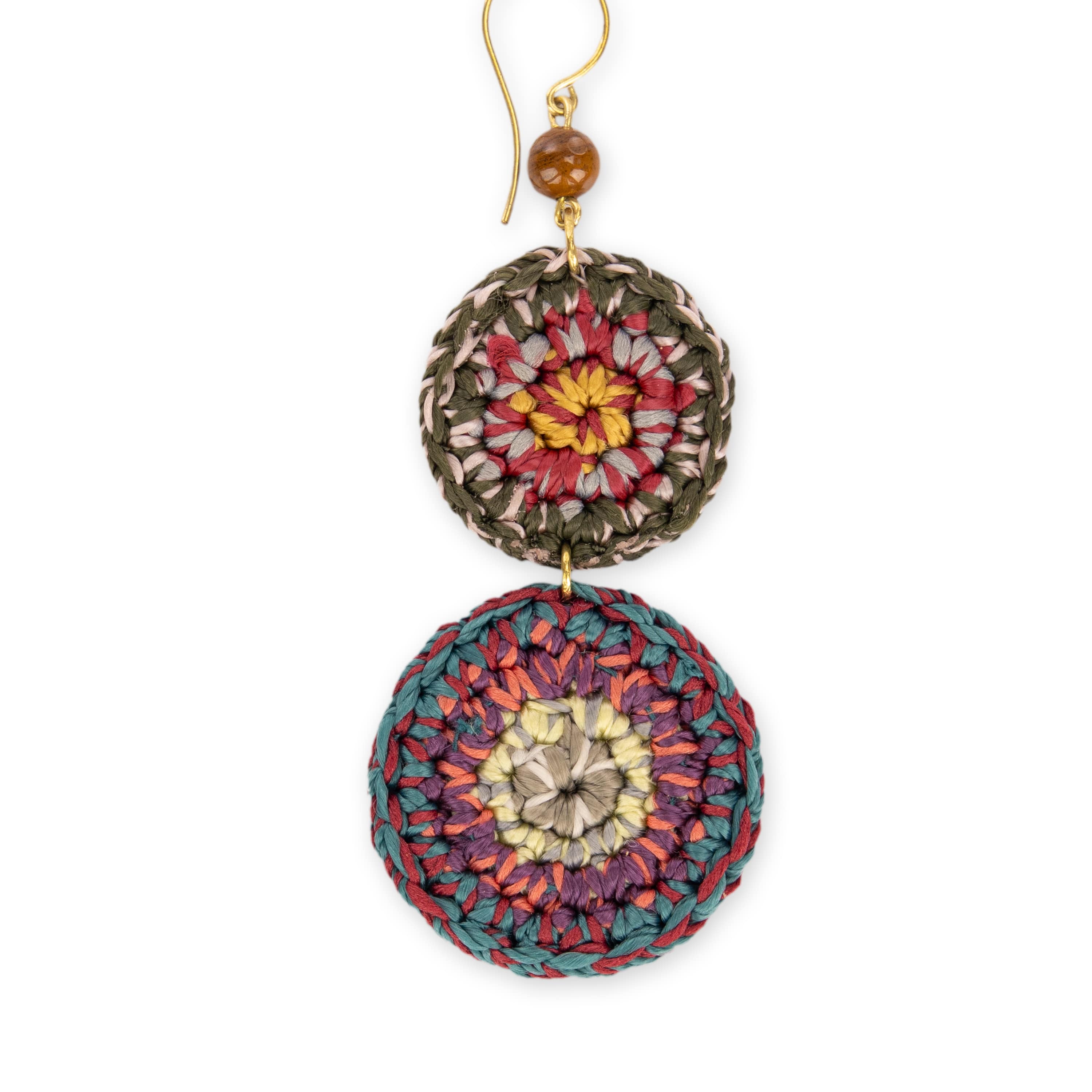 Handmade Crochet Jasper Double Disc Earrings - Sunset Stripe Design for Boho & Festival Fashion - Perfect for Summer Outfits & Beach Vacations