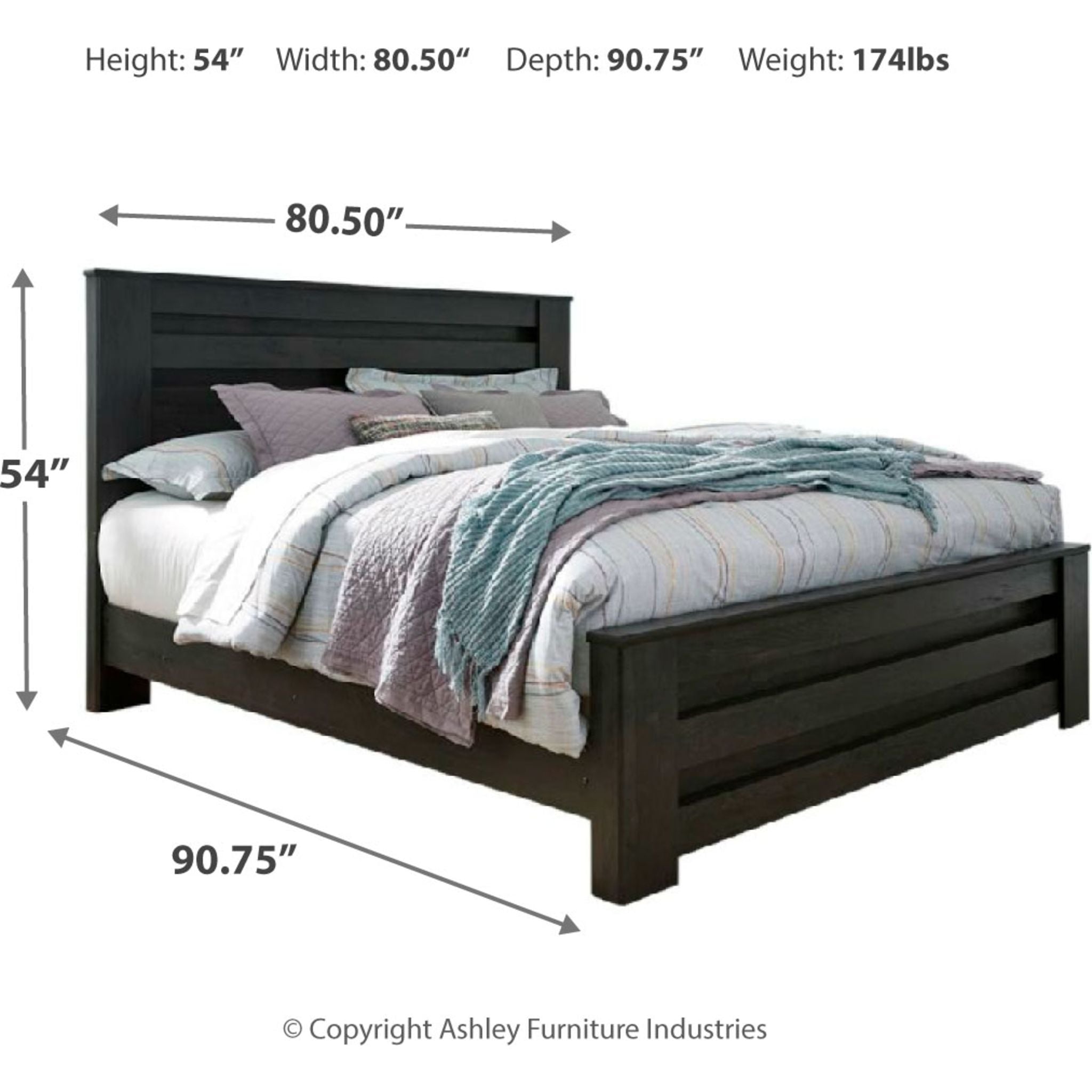 Brinxton Panel Bed - Queen Size Charcoal Upholstered Bed Frame with Wooden Slats - Perfect for Modern Bedroom, Guest Room & Apartment
