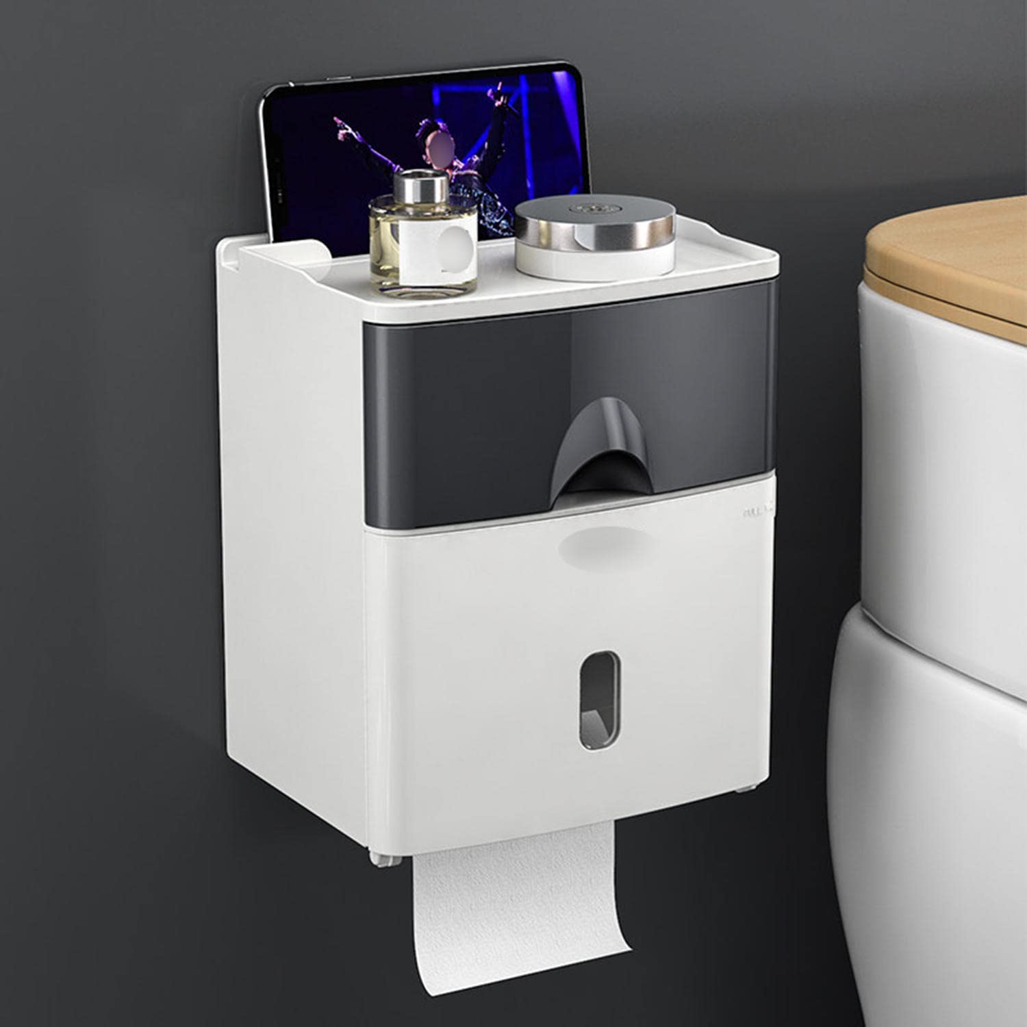 JINYISI Wall-Mounted Toilet Paper Holder & Storage Basket - Space-Saving Bathroom Organizer for Toilet Paper, Paper Towels - Perfect for Small Bathrooms, RVs, and Apartments