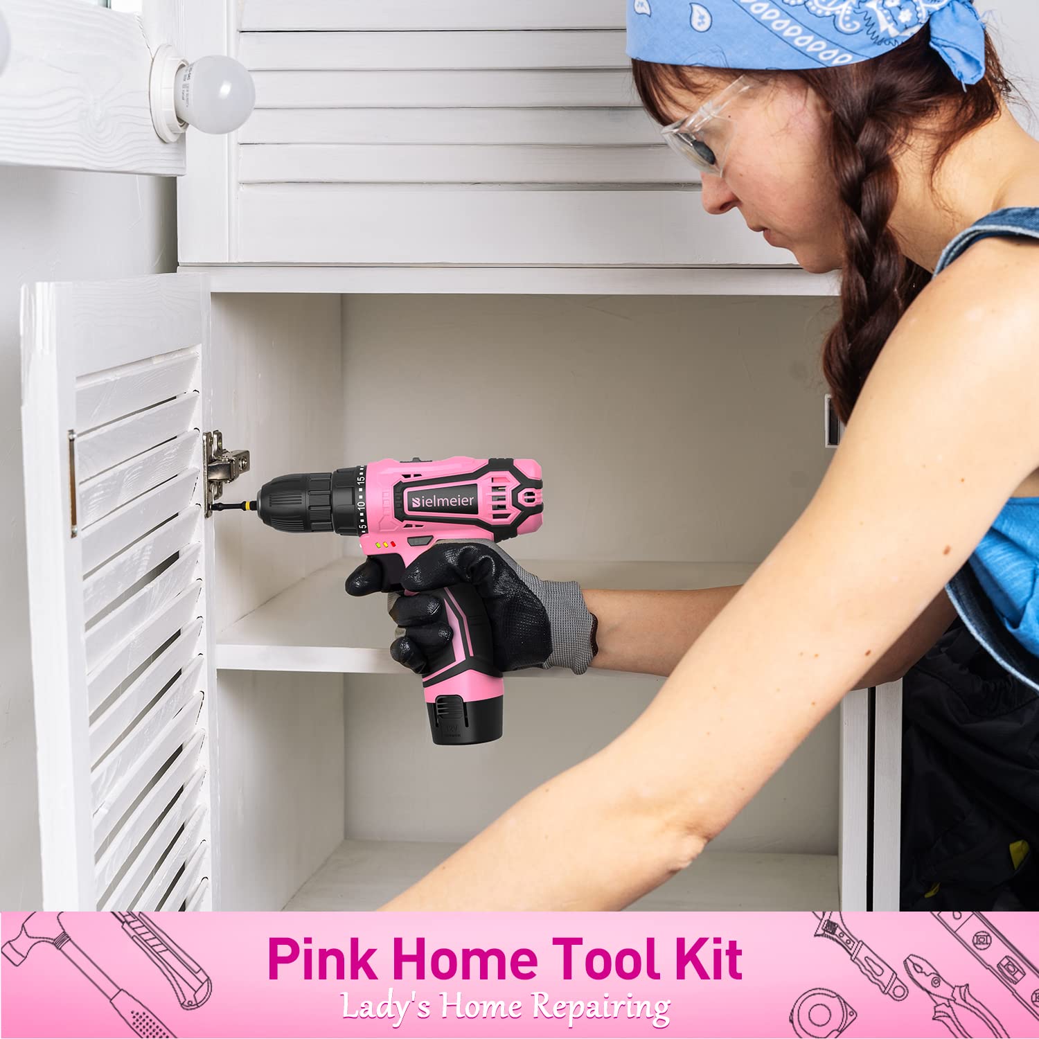 12V 82Pcs Cordless Pink Drill Set - Women's Essential Tool Kit with Pink Tool Bag for DIY & Home Improvement | Perfect for Household Repairs, Craft Projects & Small Fixes