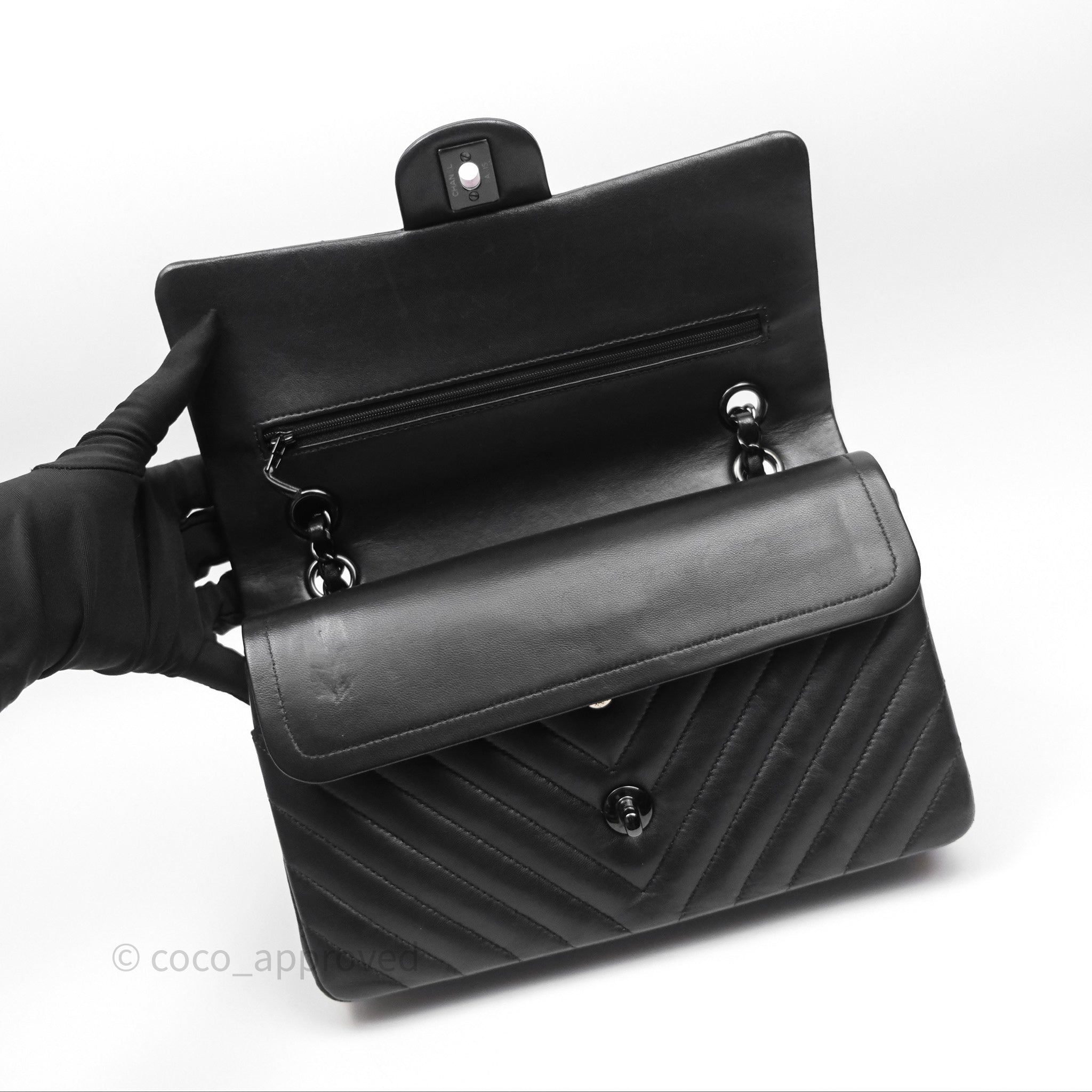 Chanel Classic M/L Medium Flap Bag - Chevron Black Lambskin with So Black Hardware | Luxury Shoulder Bag for Women, Perfect for Date Night & Special Occasions