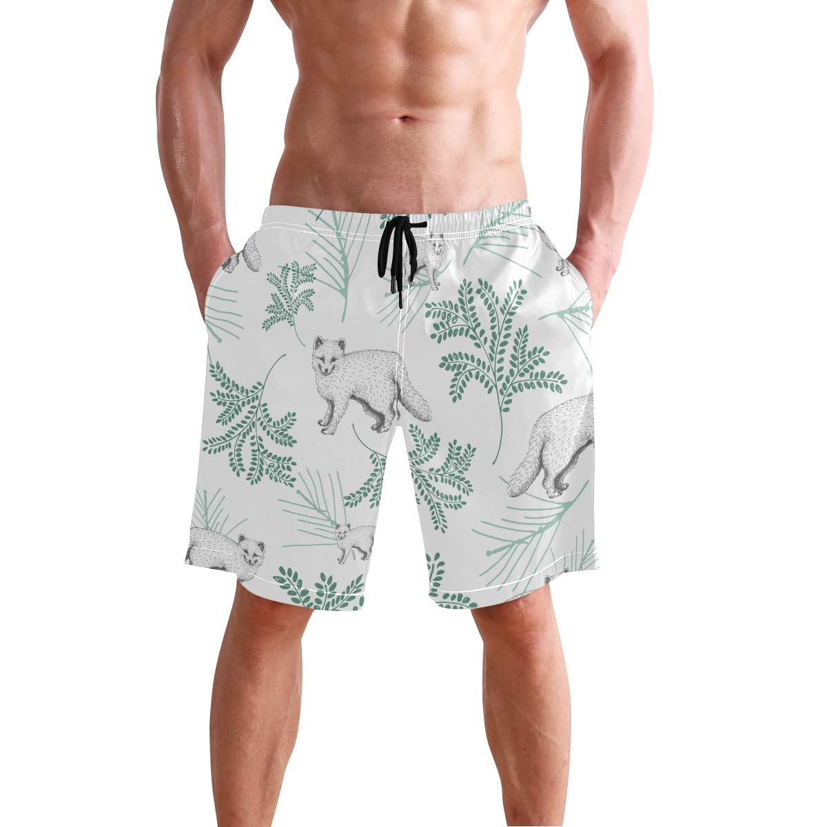 Vintage Watercolor Painting Men's Swim Trunks - Retro Beach Shorts with Chic Houses Design | Perfect for Swimming, Surfing & Summer Vacations