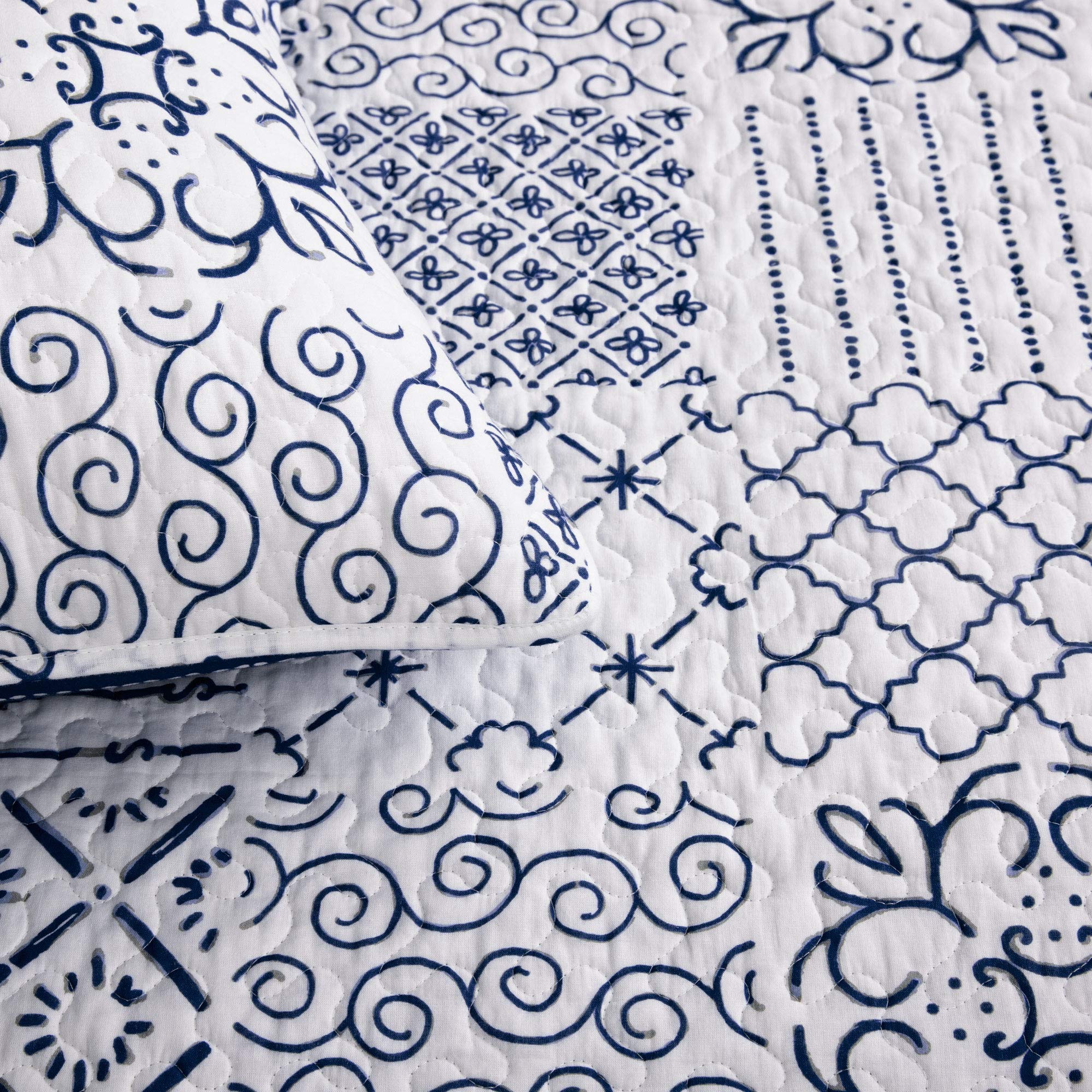 Lush Decor Reversible Blue Quilt Set - Full Queen for Cozy Bedroom