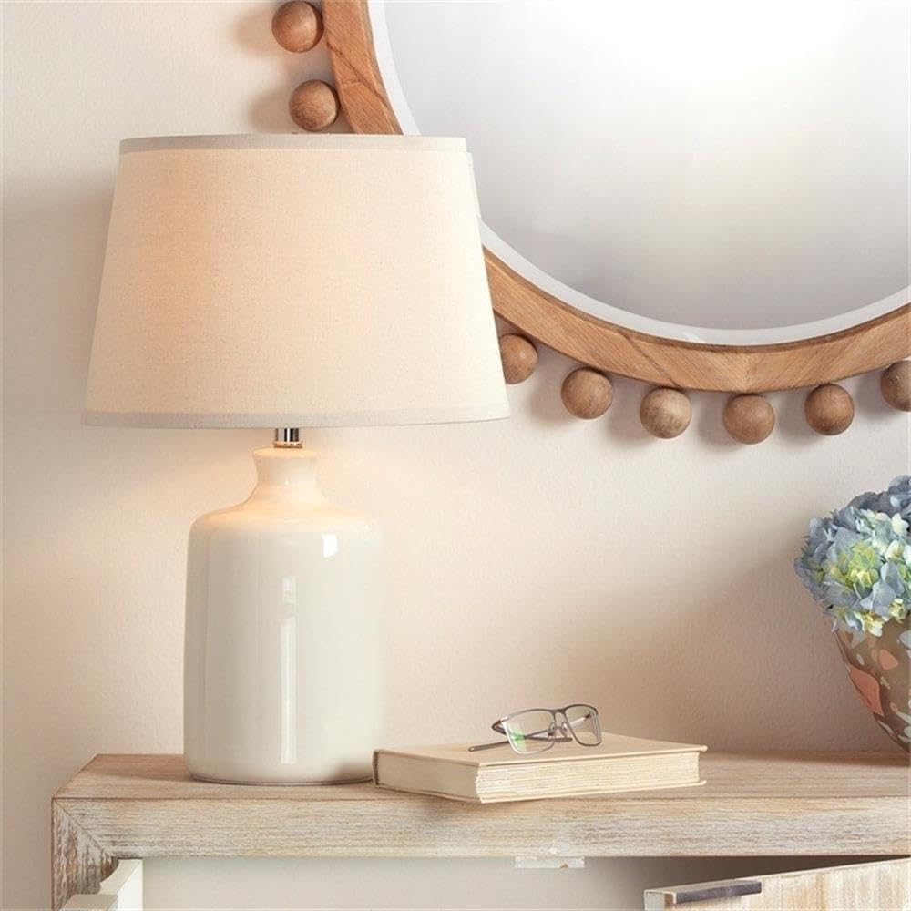 1-Light Transitional Glass Jar Table Lamp with Tapered Shade in Cream - Perfect for Bedside, Living Room & Office Decor
