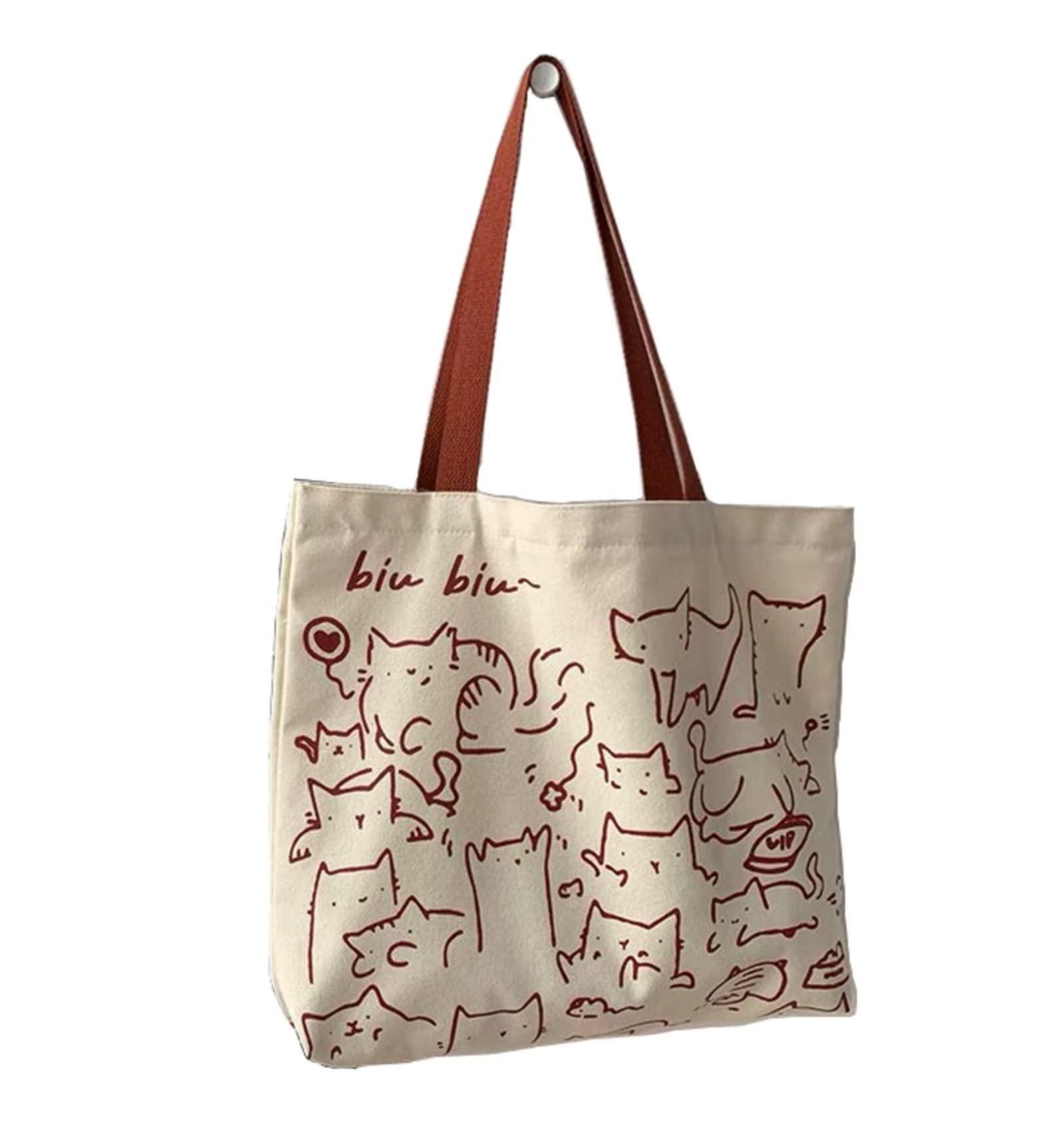 Stylish Women's Canvas Shoulder Bag with Cute Cat Print - Fashionable Hobo Crossbody Handbag for Daily Use, Work, and Travel | Perfect Gift for Cat Lovers