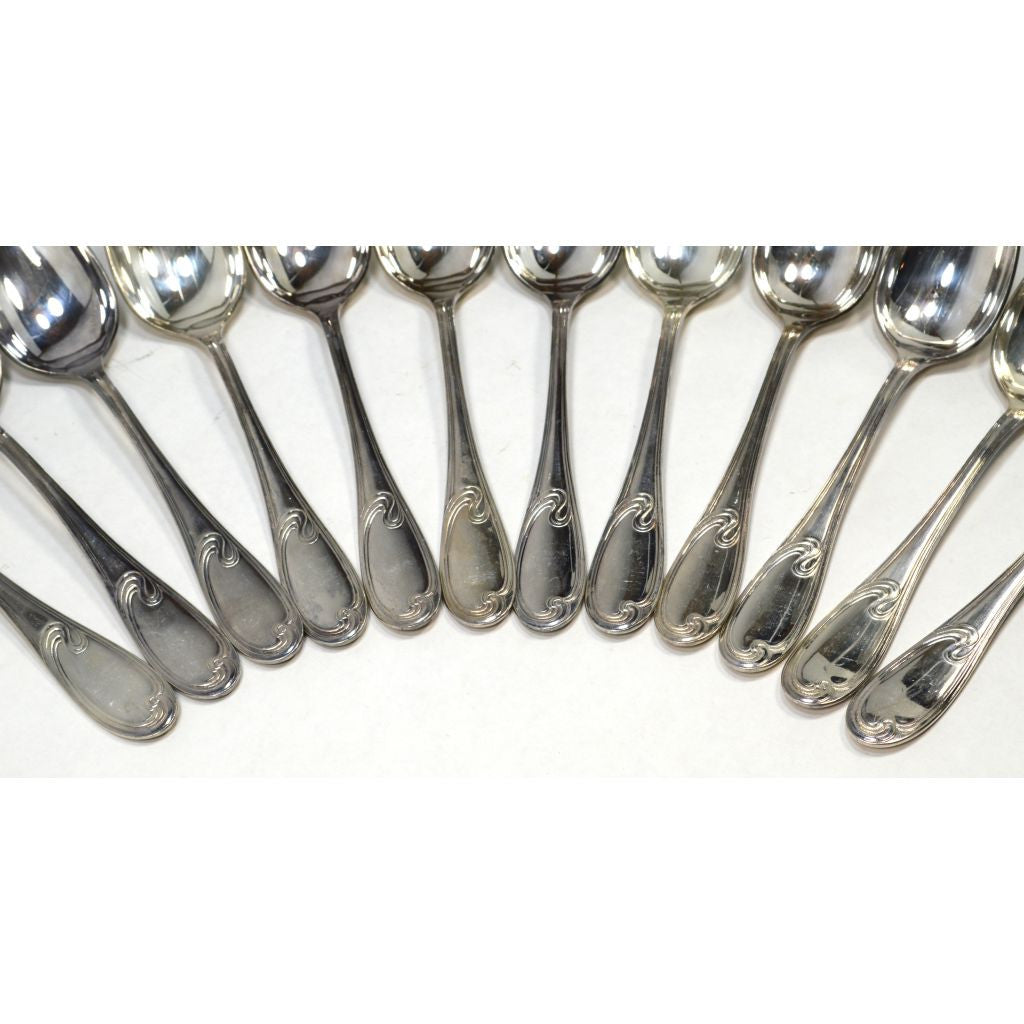 Vintage ERCUIS Silver Plated Flatware Set - 9 Oval Dessert & Soup Spoons with Wave Pattern - Perfect for Fine Dining, Tea Parties & Antique Collectors