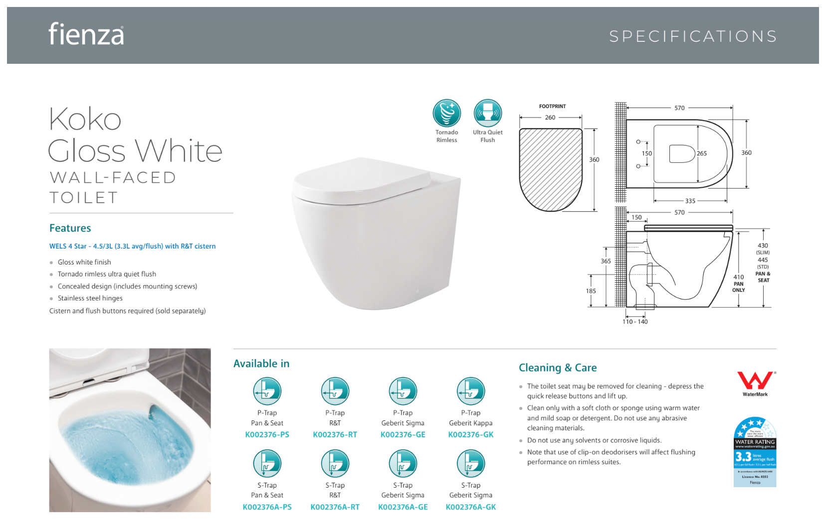Fienza Toilet Set - Koko Gloss White Wall-Mounted Toilet with Floor Outlet, Gerberit Sigma 8 Concealed Cistern & Sigma 20 Flush Plate (Matte White Buttons) - Perfect for Modern Bathrooms, Small Spaces & Water-Efficient Homes