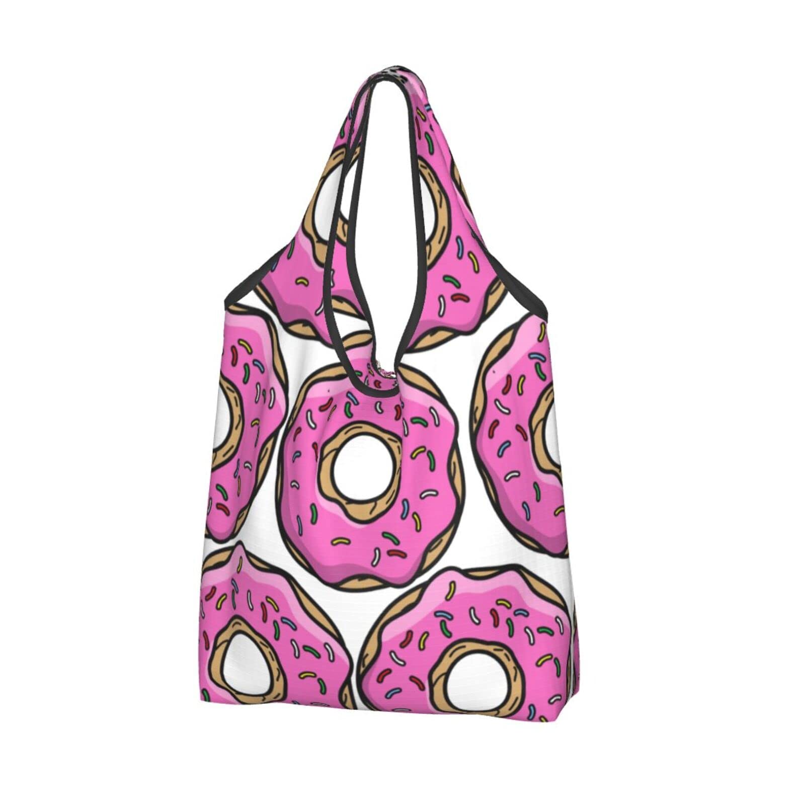 Foldable Pink Donut Reusable Shopping Tote Bag - Eco-Friendly Water Resistant Grocery Bags for Supermarket, Farmers Market & Beach Trips - Lightweight Durable Cloth Tote with Handles