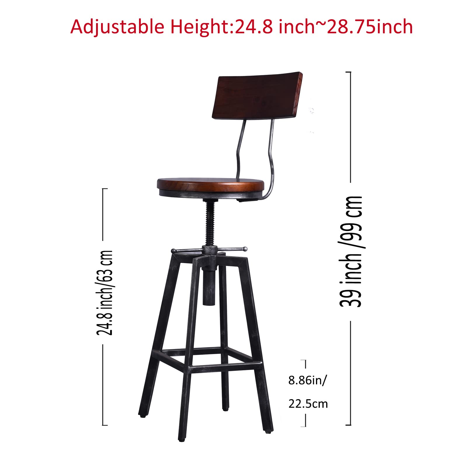 3-Piece Industrial Adjustable Bar Table Set with 2 Swivel Stools - Counter Height Dining Table for Kitchen, Pub & Bistro - Machinist Style Bar Table & Chairs for Home, Restaurant & Outdoor Use