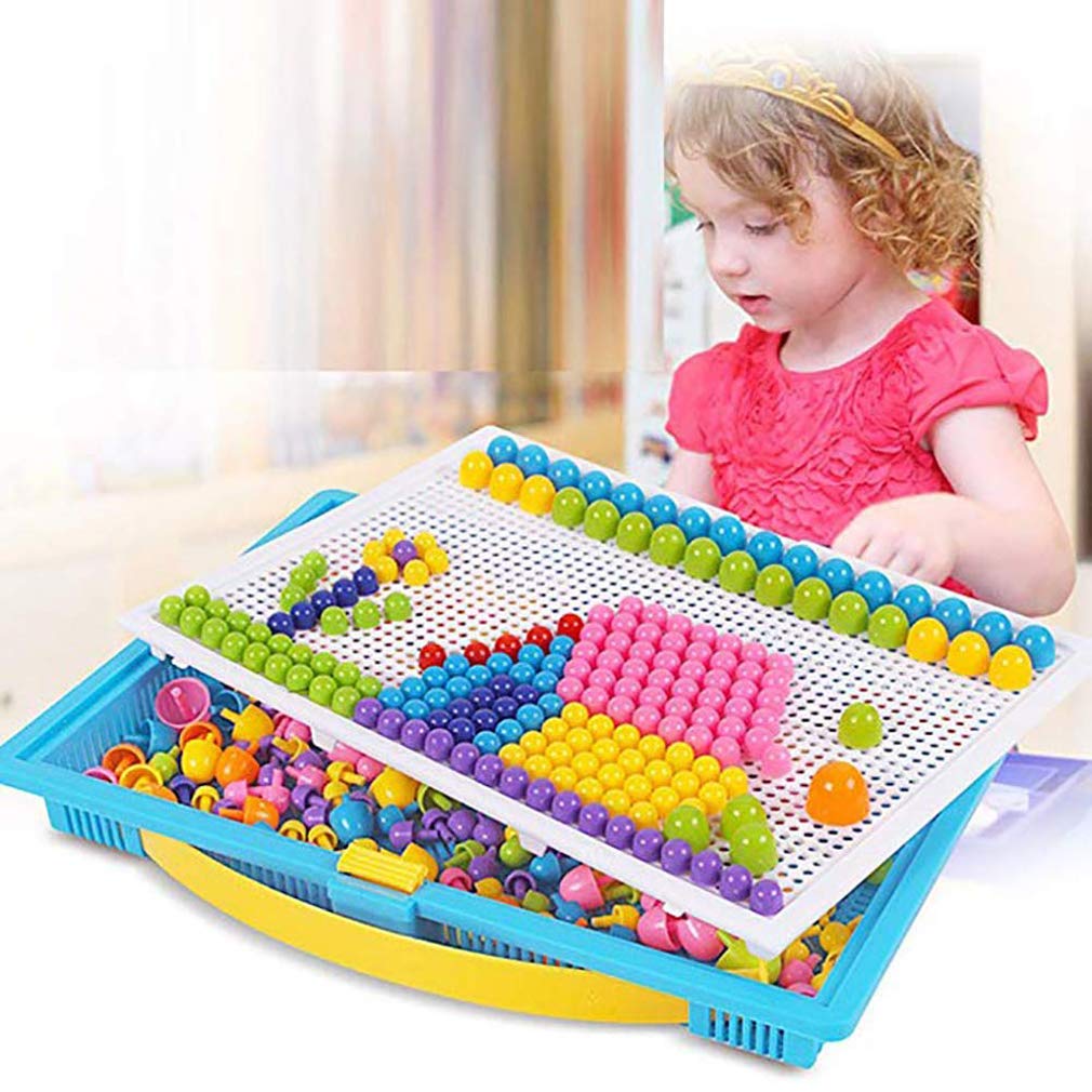 HenMerry 300pcs Creative Mushroom Nails Mosaic Pegboard - 3D Puzzle Building Blocks for Kids, Educational STEM Toys for Children Ages 4-8 - Perfect for Classroom, Birthday Gifts & Family Game Night