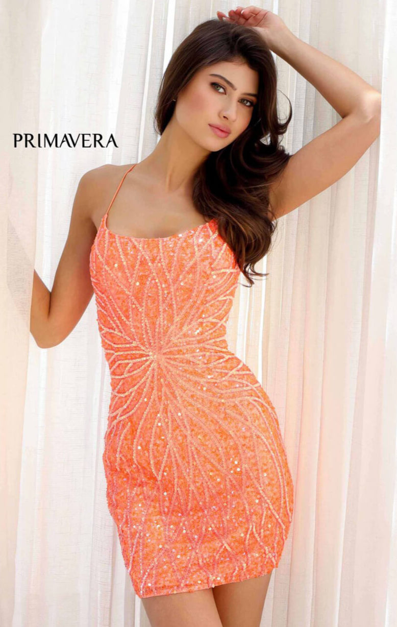 Primavera Scoop Neck Beaded Short Dress for Women - Elegant Party & Cocktail Attire for Evening Events