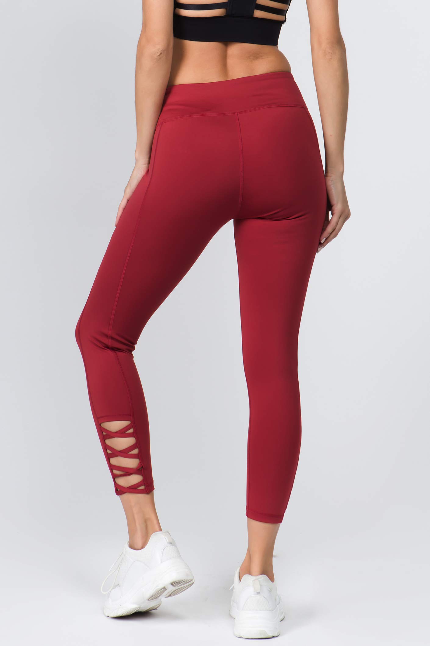 ICONOFLASH Women's High Waist Workout Leggings with Pockets & Lattice Design - Yoga, Running, Gym & Lounge Wear