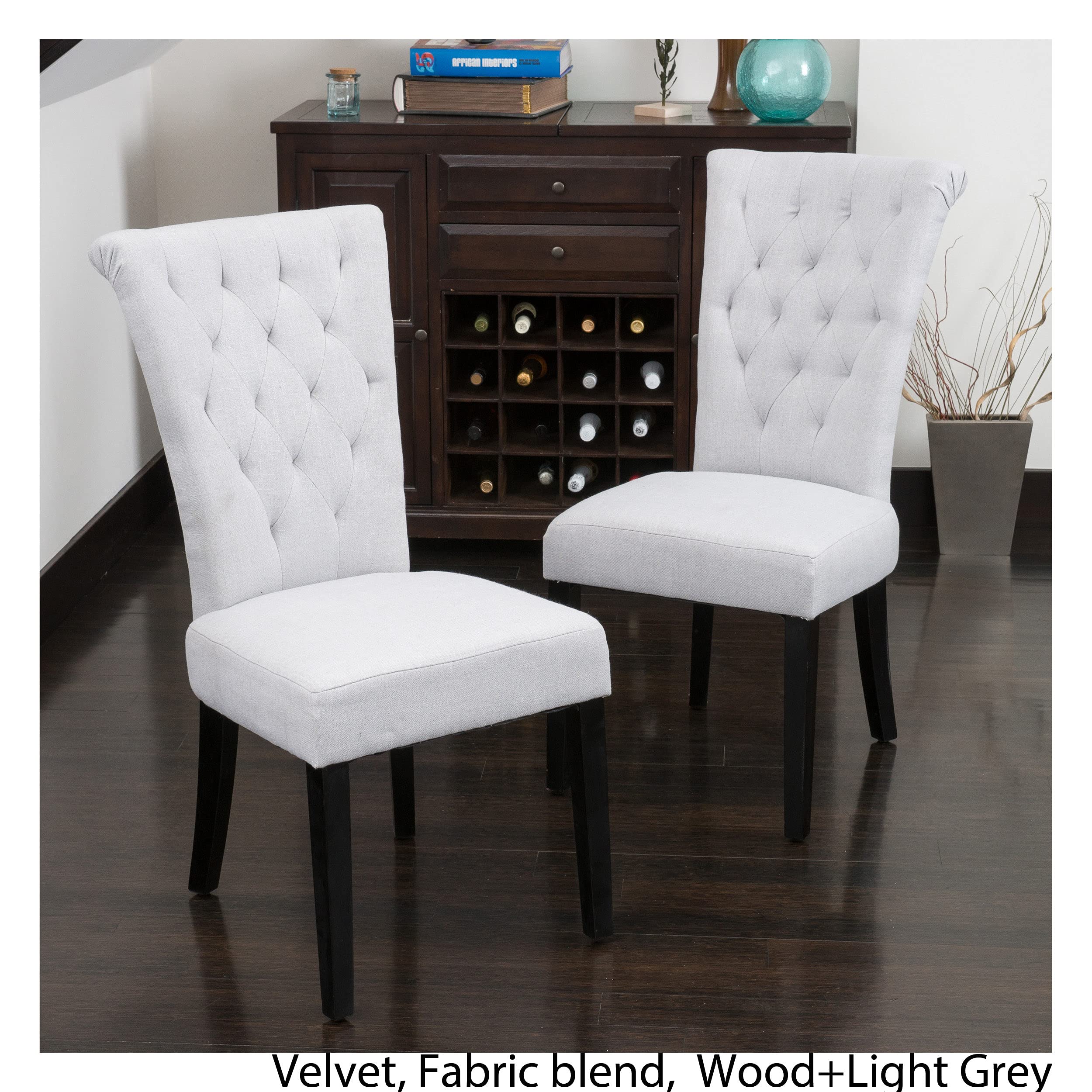 Christopher Knight Home Venetian Dining Chairs Set of 2, Light Grey Fabric Upholstered - Perfect for Kitchen, Dining Room, and Breakfast Nook