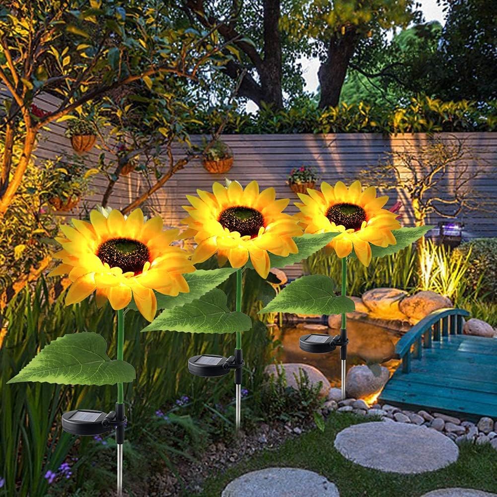 Solar Powered Sunflower Garden Lights Outdoor - Waterproof & Realistic Solar Flower Lights for Yard, Lawn, Backyard - Never Withering Solar Landscape Lighting (2 Pack) - Perfect for Patio Decor, Pathway Illumination & Garden Accent Lighting