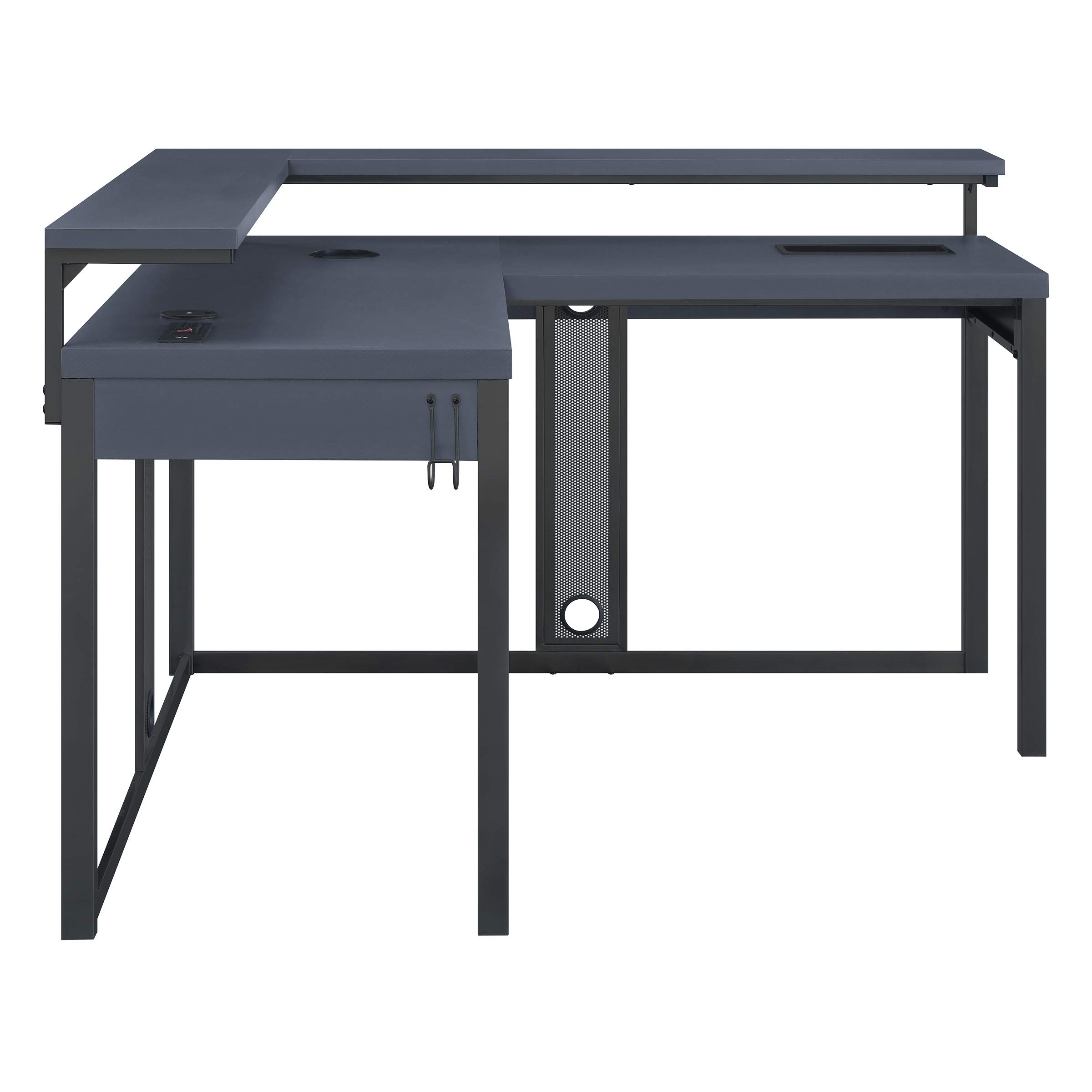OSP Home Furnishings L-Shape Gaming Desk with RGB LED Lights, Power Hub & Cable Management System - Black | Perfect for PC Gaming Setup, Home Office & Streaming Stations