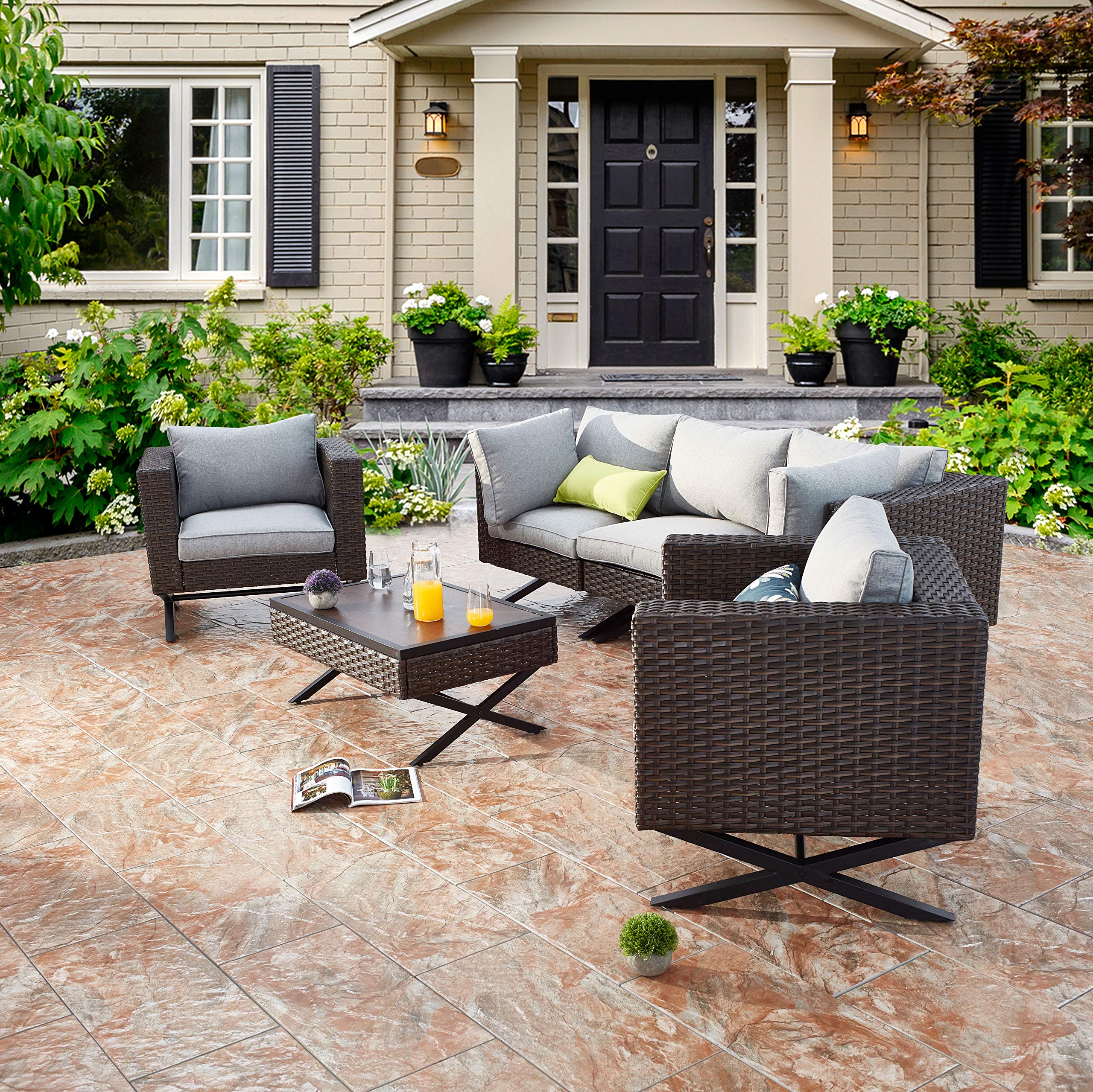 PatioFestival 6-Piece Outdoor Patio Conversation Set with X-Leg Design & Cushioned Seating + Coffee Table - Perfect for Backyard, Garden, Poolside & Outdoor Entertaining