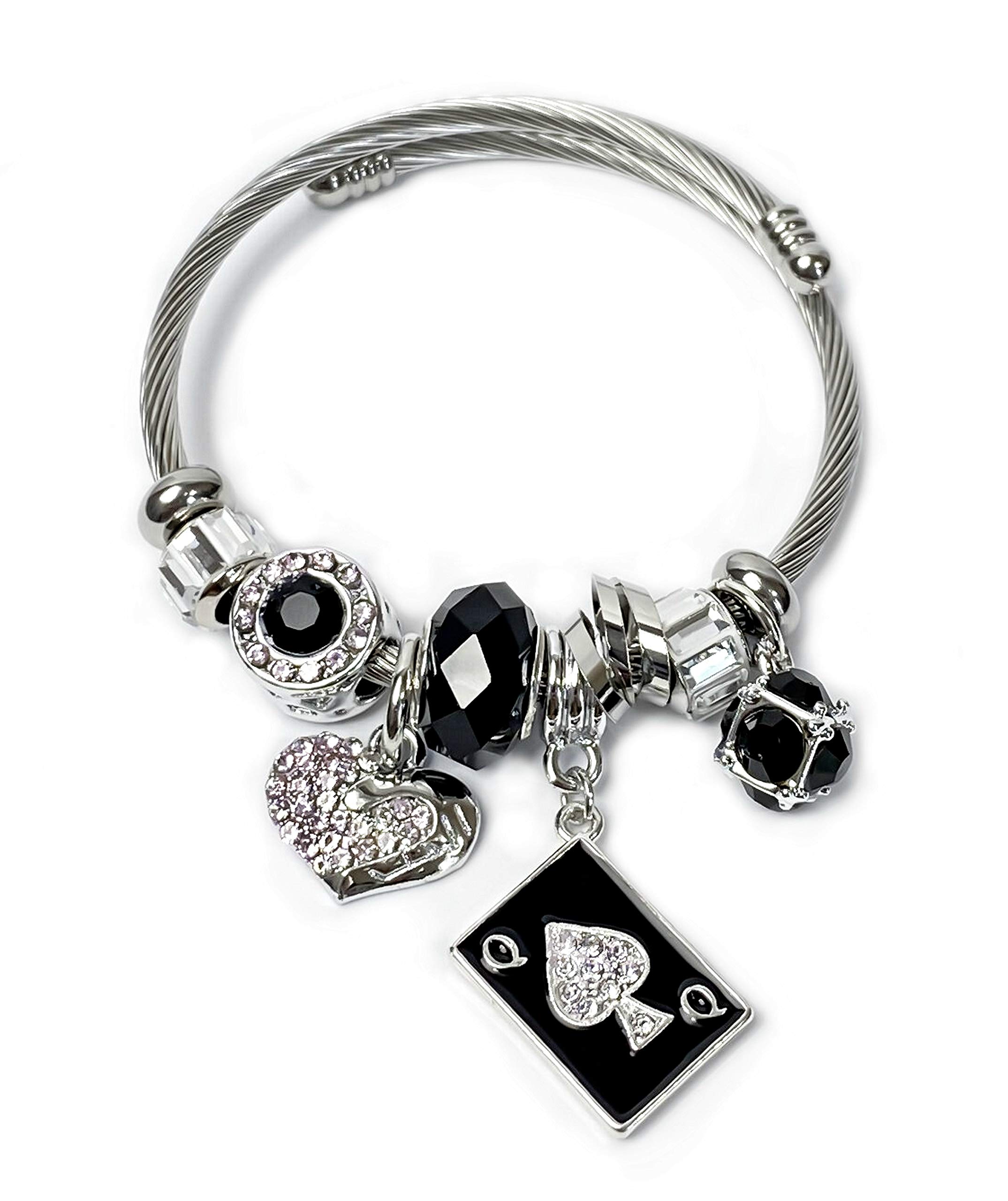Hotwife Stainless Steel Charm Bracelet for Women - Hot Wife, Queen of Spades, Vixen, Threesome Jewelry - Perfect for Swinger Parties, MFM Dates & Naughty Gift Giving