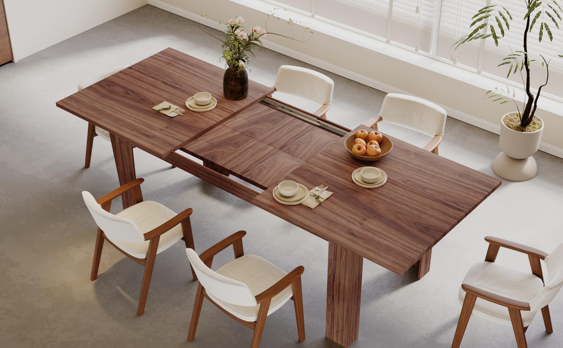 Expandable Rectangular Wooden Dining Table for 6-8 People - Large Kitchen & Home Dining Room Table in Brown - Perfect for Family Dinners, Entertaining Guests & Small Space Living