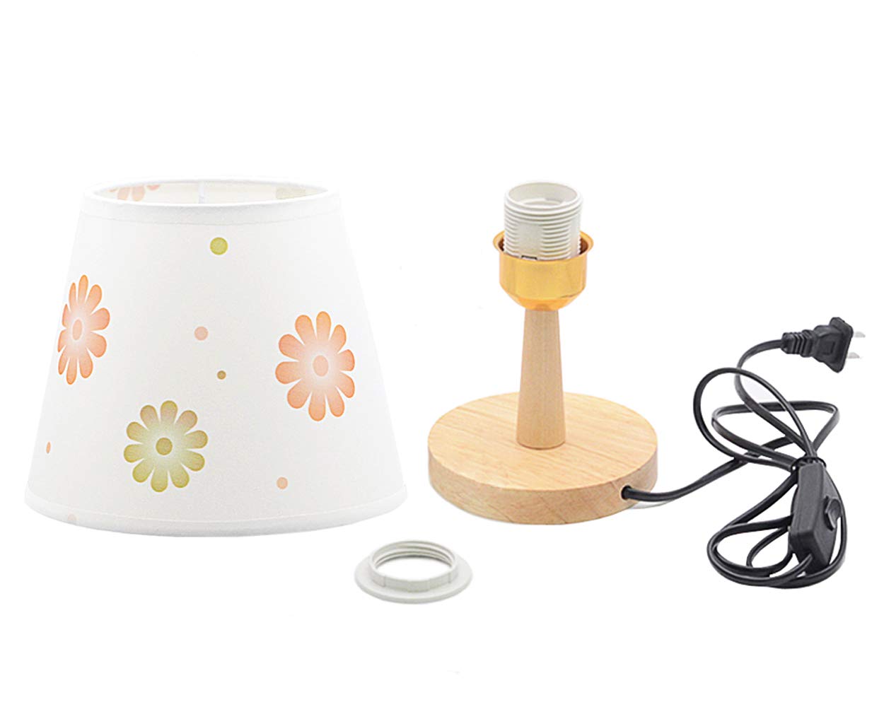 Kiven Small Wooden Bedside Table Lamp with Fabric Shade - Nightstand Light for Bedroom, Kids Room & Office Desk (Sunflower Design) - Perfect for Reading, Studying & Creating Cozy Ambiance