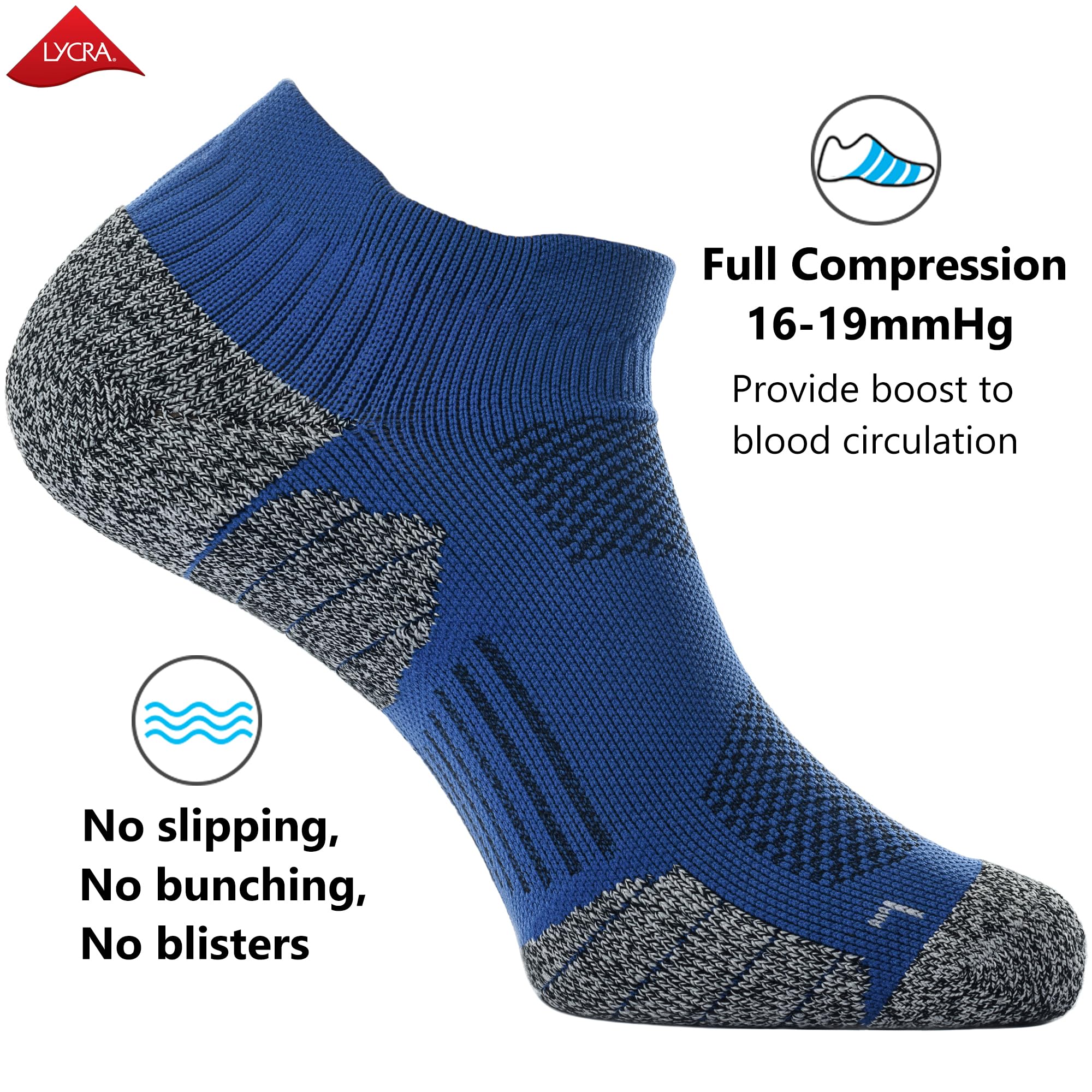 CWVLC Unisex Cushioned Compression Athletic Ankle Socks 6-Pack - Breathable Workout Socks for Running, Hiking & Sports - Moisture-Wicking Performance Socks for Men & Women