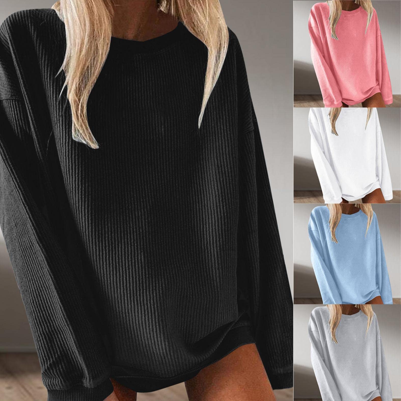 Trendy Waffle Crewneck Sweatshirt for Women & Teen Girls - Loose Fit Long Sleeve Daisy Graphic Casual Blouse | Perfect for School, Weekend Outfits & Layering