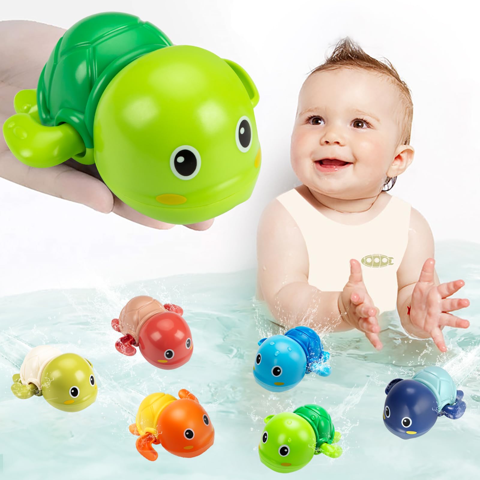 6 Pack Swimming Turtle Bath Toys for Toddlers 1-3 Years - Wind Up Floating Pool Toys for Baby Boys & Girls - Fun Bathtub & Water Play Gifts for Infants, Kids Birthday & Summer Pool Parties