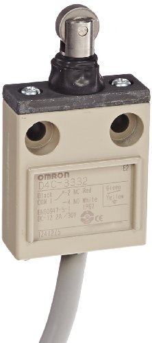 Omron D4C-3332 Compact Enclosed Limit Switch with Sealed Roller Plunger - VCTF Oil Resistant Cable, 0.1A at 30VDC, 5m Cable Length - Ideal for Industrial Automation, CNC Machines, and Harsh Environments