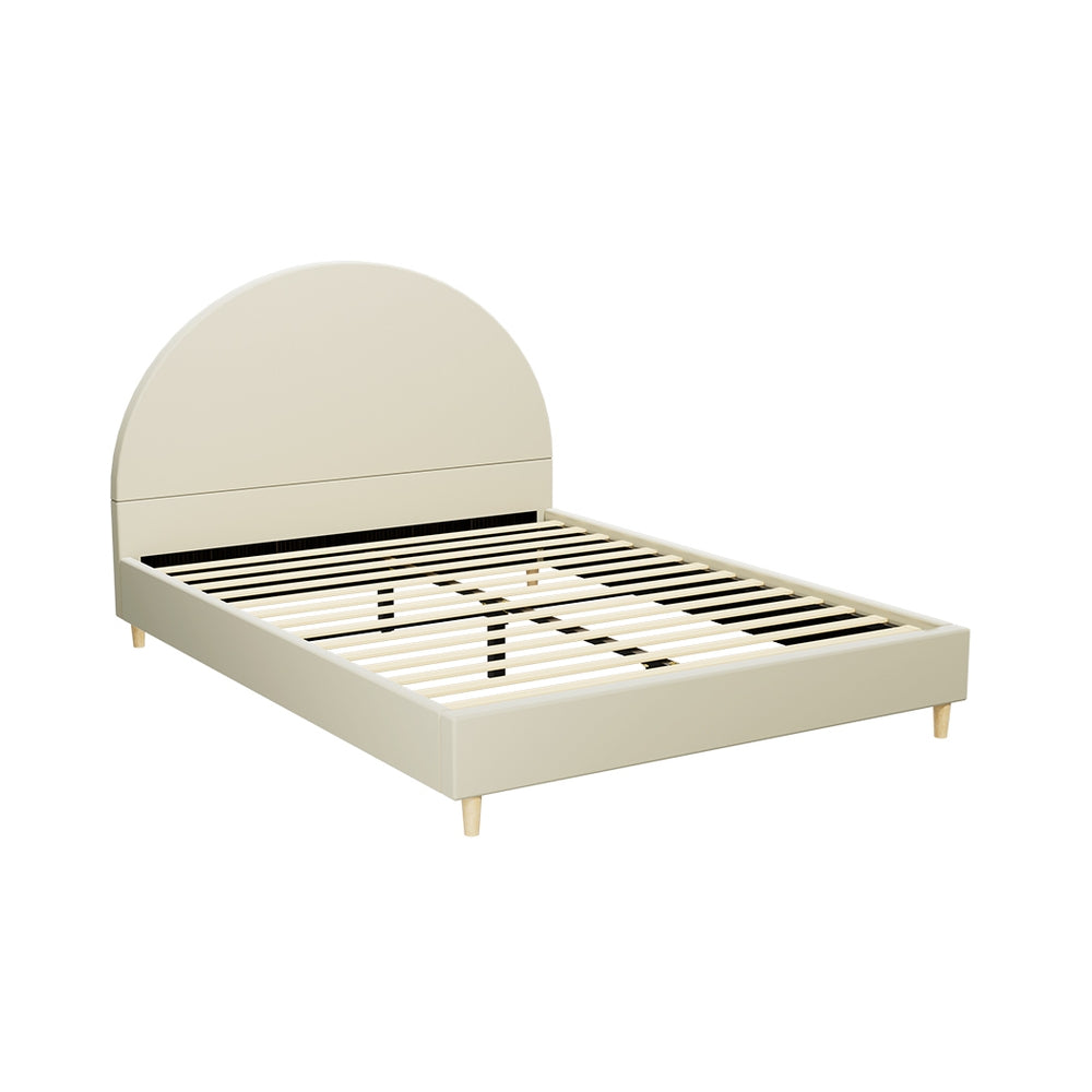 Ella Arched Queen Bed Frame - Cream Velvet Upholstered Platform Bed with Wooden Slats - Elegant Bedroom Furniture for Master Suite & Guest Room