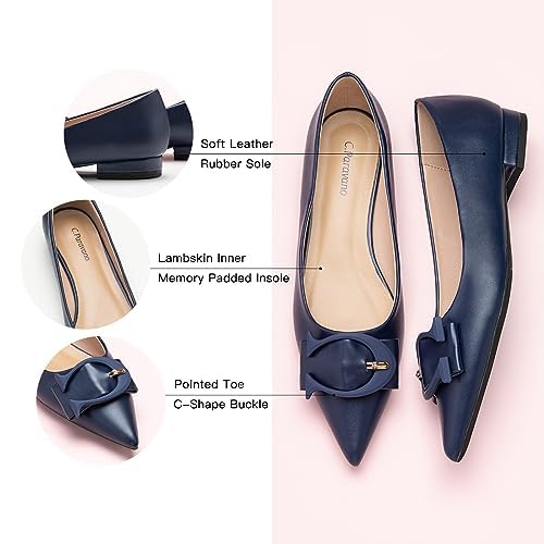 C.Paravano Women's Ballet Flats - Pointed Toe Leather Slip-On Shoes for Work & Everyday Comfort | Office, Commuting & Casual Wear
