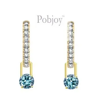 18K Gold Huggie White & Blue Diamond Drop Earrings 1.13 Carat - Elegant Dangling Earrings for Women, Perfect for Weddings, Parties & Special Occasions