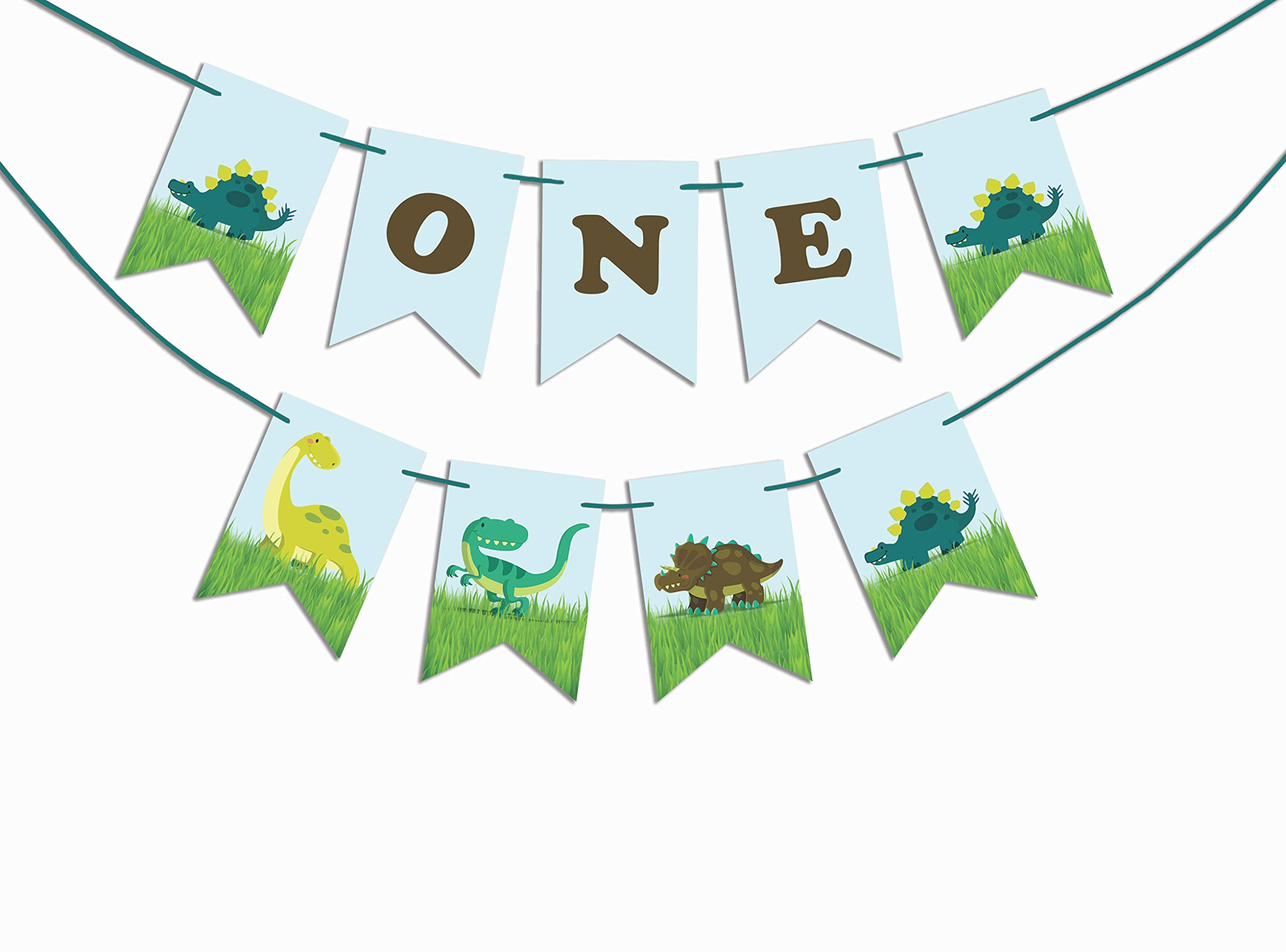 Dinosaur Birthday Banner - Pre-Strung 'I Am 1' Pennant Flags for Boys' First Birthday Party Decorations | Perfect for Dino-Themed Cakes, Photo Backdrops & Nursery Room Decor