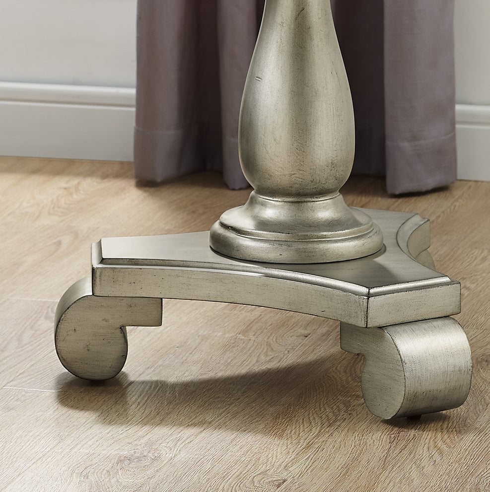 Roundhill Furniture Rene Round Wood Pedestal Side Table - Champagne Finish - Modern End Table for Living Room, Bedroom & Office - Perfect for Coffee, Books & Decor