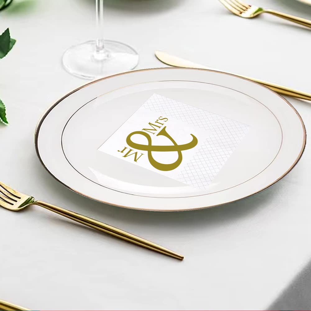100-Pack Gold Mr and Mrs Wedding Cocktail Napkins - Premium 2-Ply 5x5 Inch Bridal Shower, Engagement, Anniversary & Bachelorette Party Supplies | Perfect for Wedding Receptions, Bridal Showers & Special Celebrations