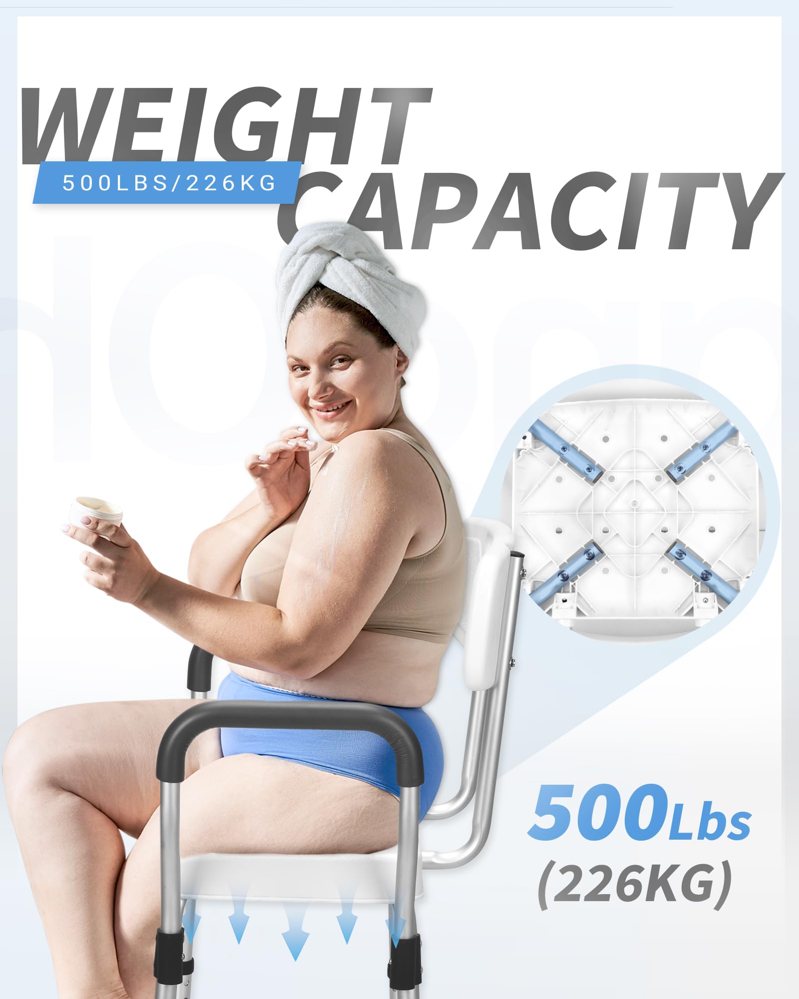 Sangohe Heavy Duty U-Shape Shower Chair with Arms - Non-Slip Bath Seat for Elderly & Handicap - Wide Bathtub Shower Stool for Safe Bathing - Ideal for Mobility Assistance & Home Care Use
