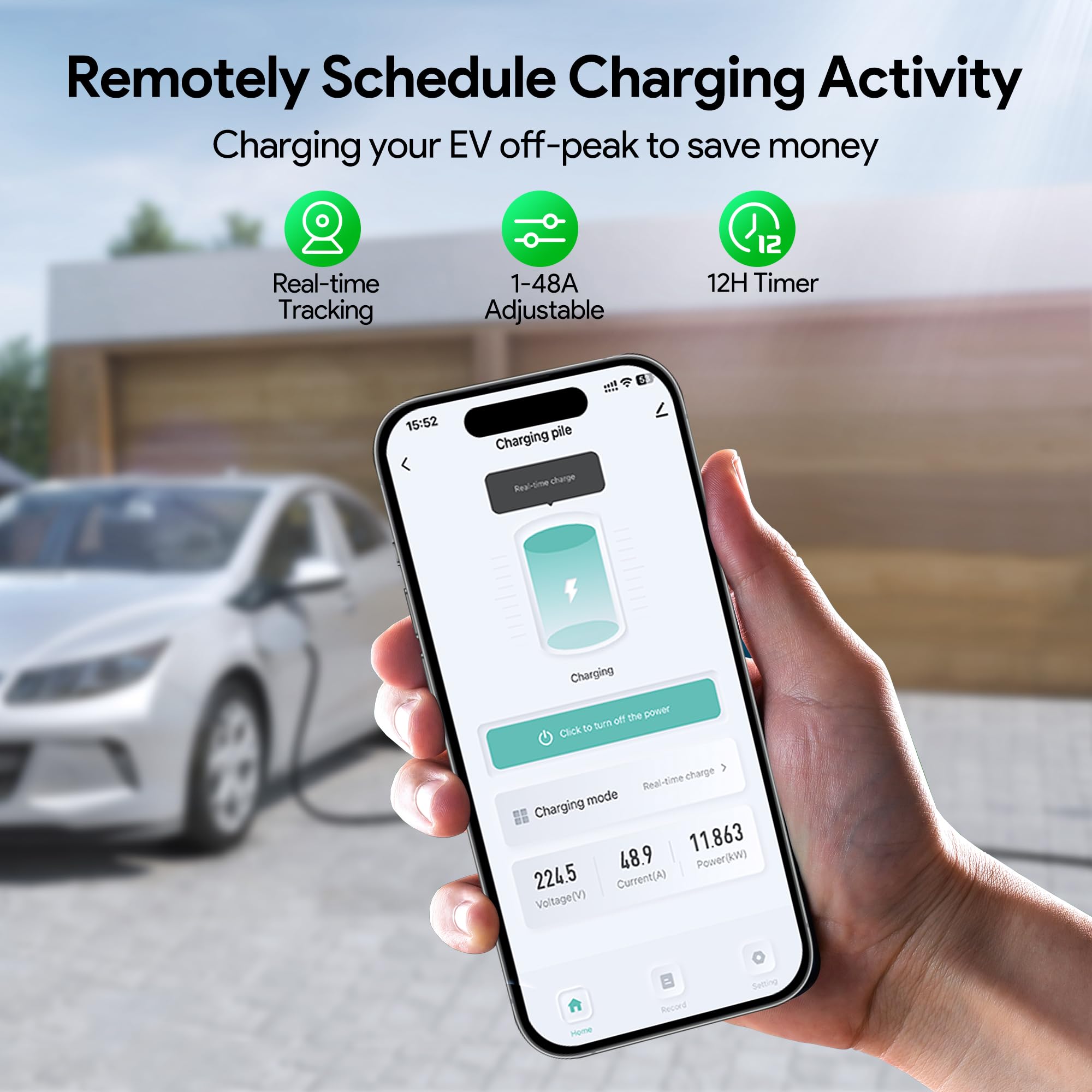 Osoeri 48A Level 2 Smart EV Charger - 240V 11.5KW J1772 Electric Vehicle Charging Station with APP Control & RFID Cards - NEMA 4 Rated Indoor/Outdoor - 24ft Cable - Perfect for Home, Office & Public Parking Charging Needs