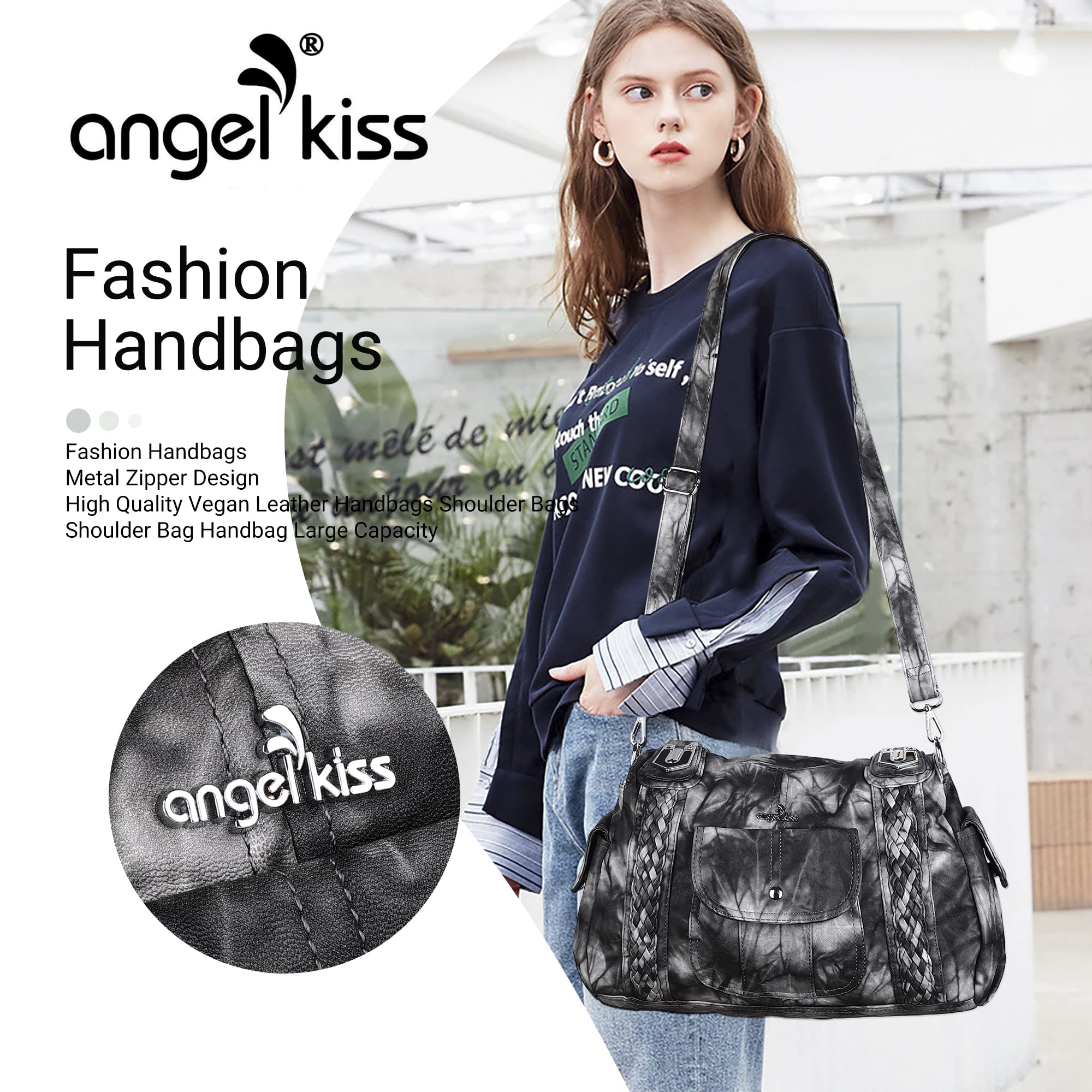 Angelkiss Women's Vegan Leather Crossbody Hobo Satchel Shoulder Tote Purse - Stylish Handbag for Work, Travel & Everyday Use